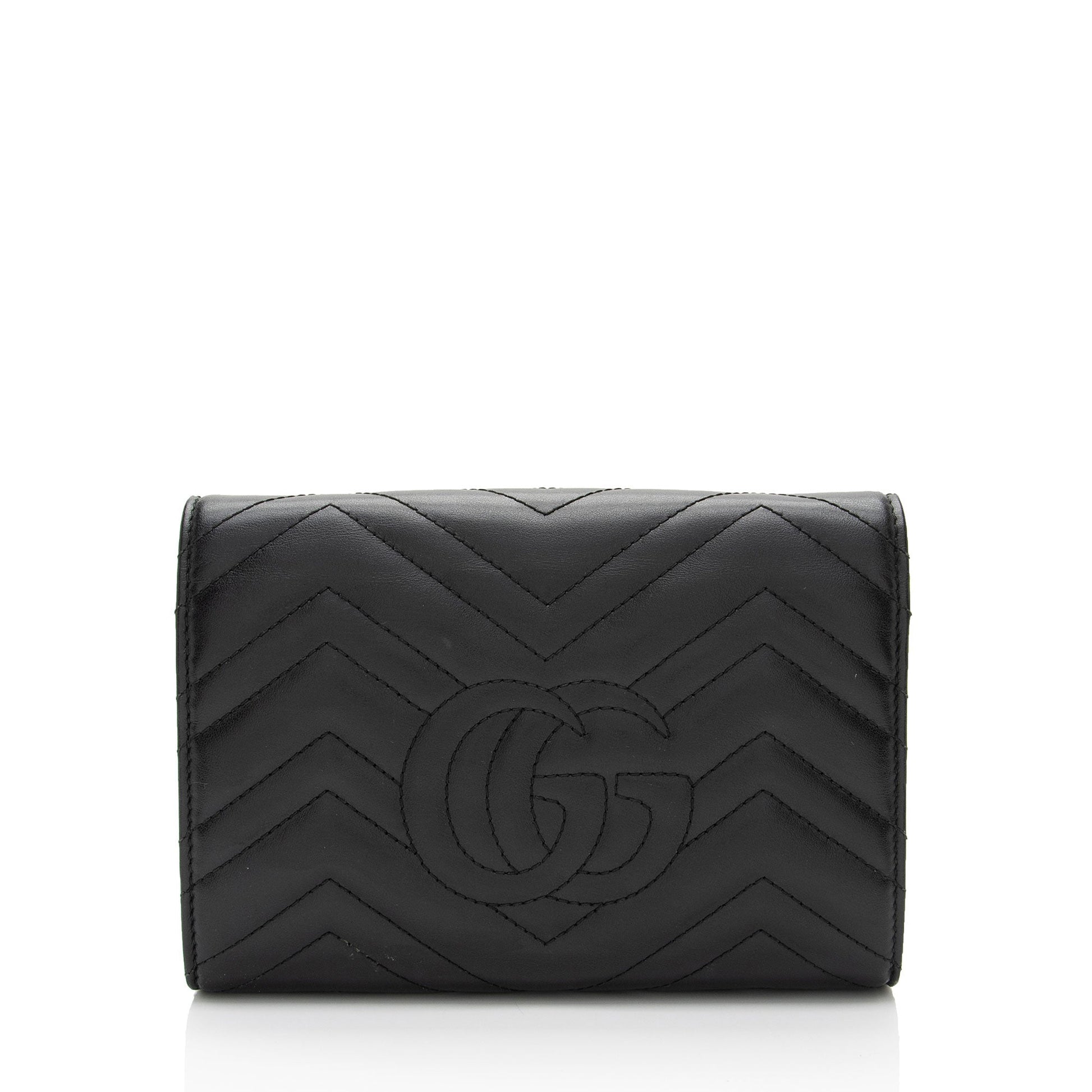 Gucci GG Marmont Wallet on Chain Matelasse Leather Black Mini Crossbody Bag Shf Us5Ysf