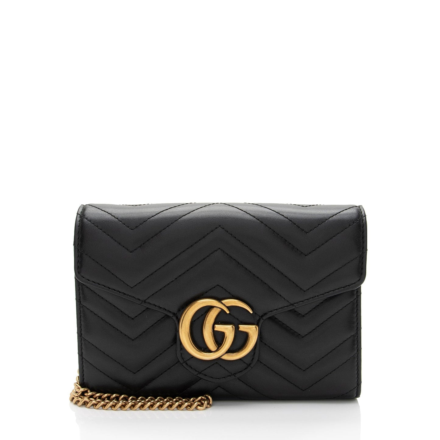 Gucci GG Marmont Wallet on Chain Matelasse Leather Black Mini Crossbody Bag Shf Us5Ysf