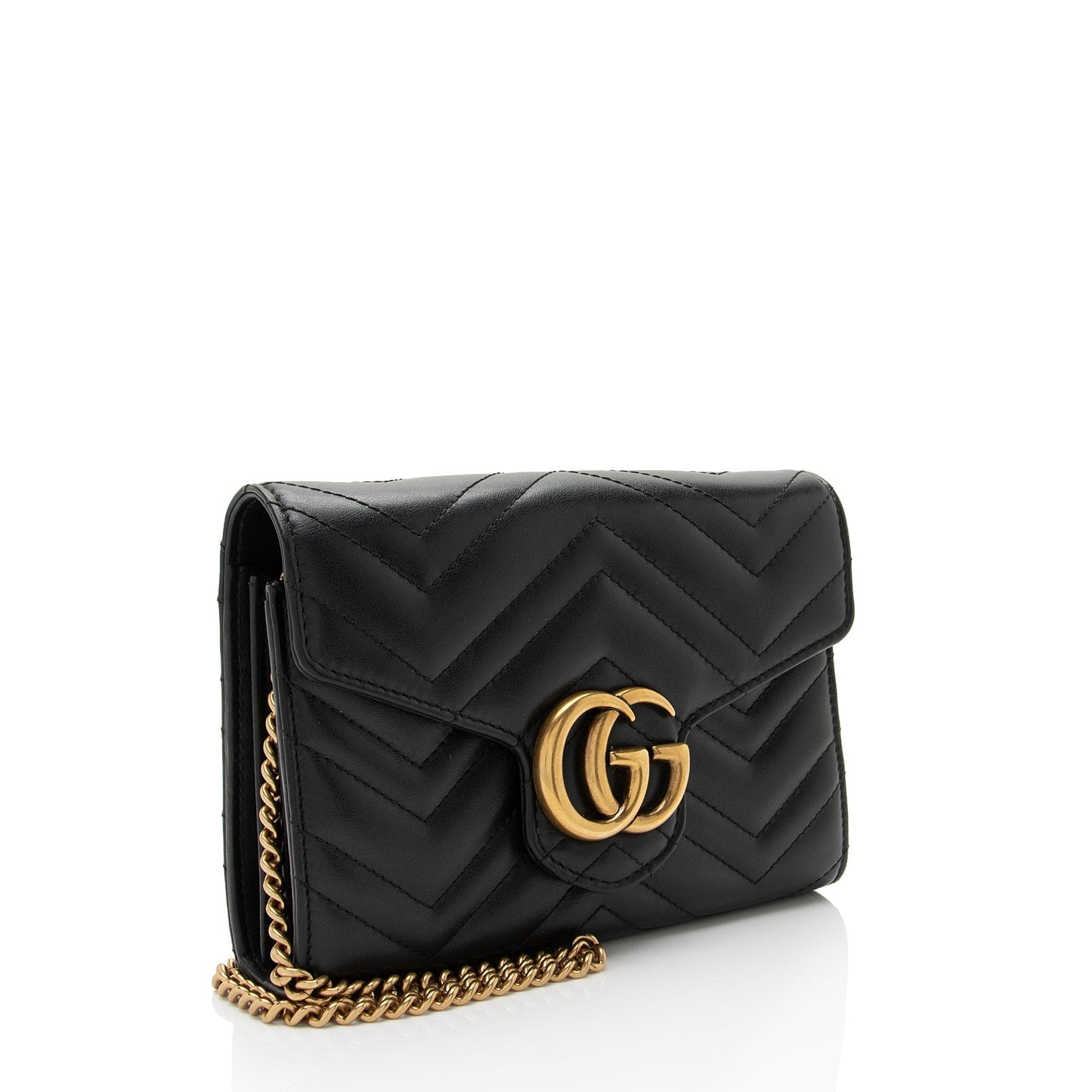Gucci GG Marmont Wallet on Chain Matelasse Leather Black Mini Crossbody Bag Shf Us5Ysf