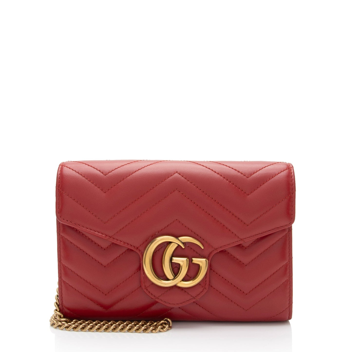 Gucci GG Marmont Wallet on Chain Matelasse Leather Red Mini Crossbody Bag Shf Ijdqcx