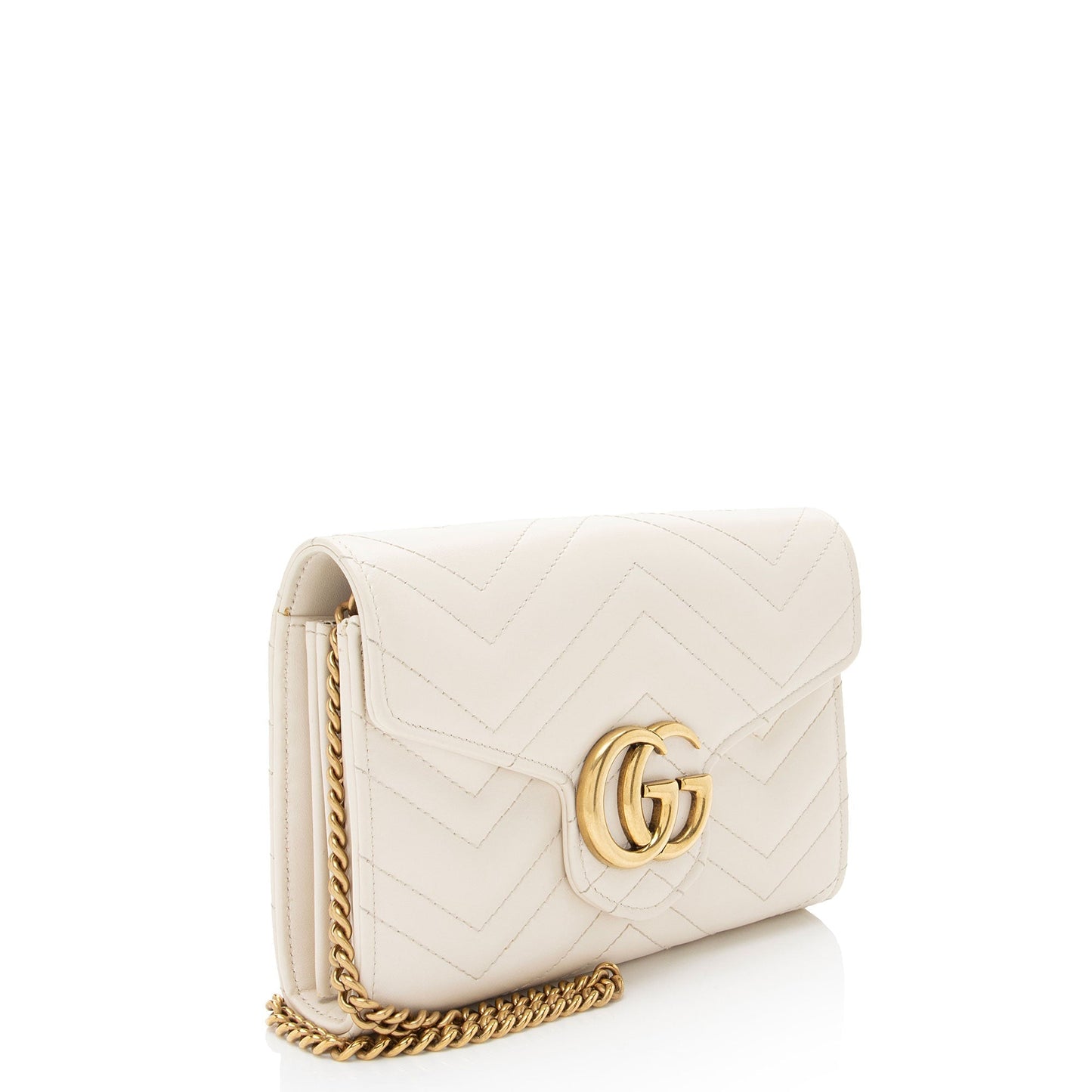 Gucci GG Marmont Wallet on Chain Matelasse Leather White Mini Crossbody Bag