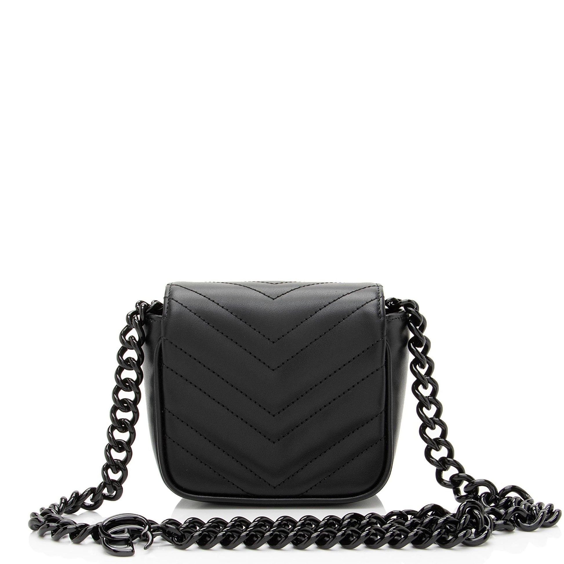 Gucci GG Marmont Monochrome Square Belt Matelasse Leather Black Chain Accessory Belt Bag