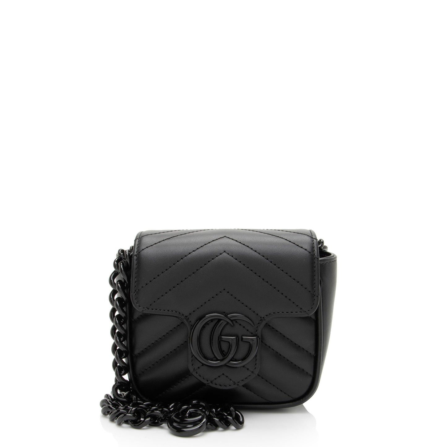 Gucci GG Marmont Monochrome Square Belt Matelasse Leather Black Chain Accessory Belt Bag