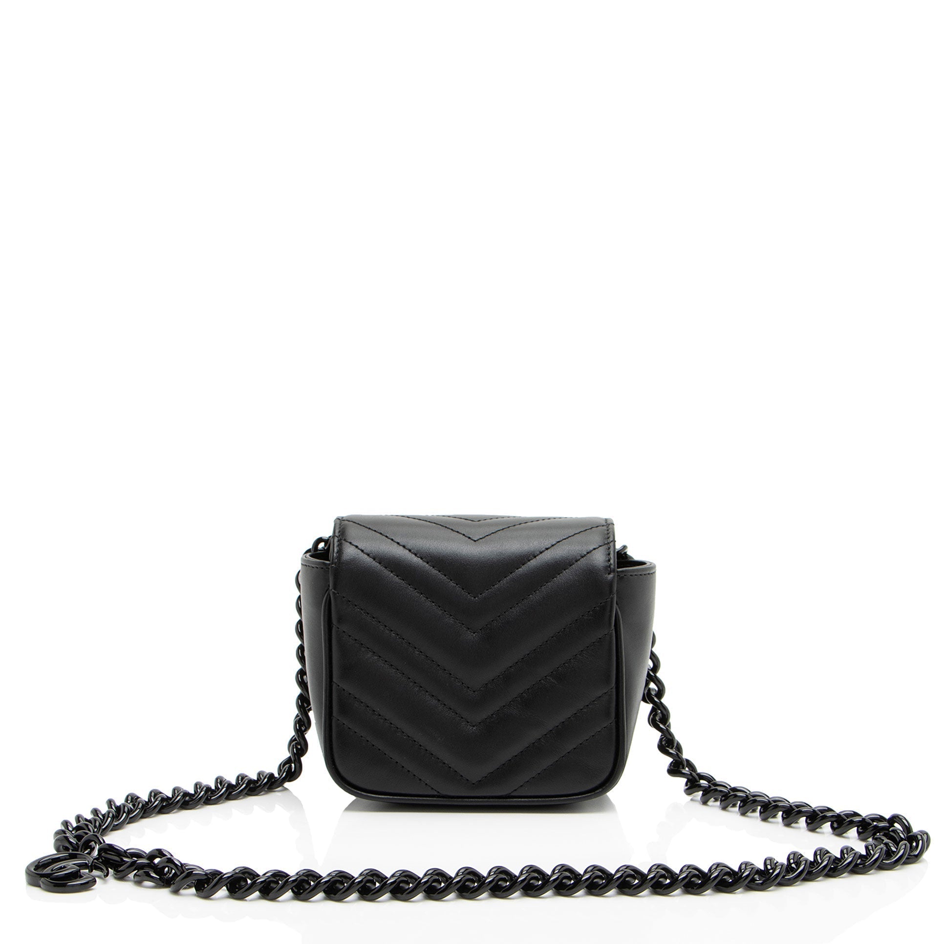 Gucci GG Marmont Monochrome Square Belt Matelasse Leather Black Chain Accessory Bag 2
