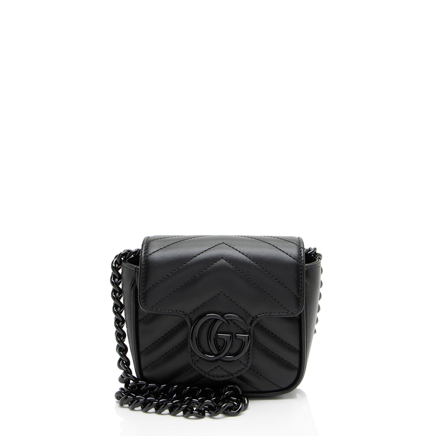 Gucci GG Marmont Monochrome Square Belt Matelasse Leather Black Chain Accessory Bag 2