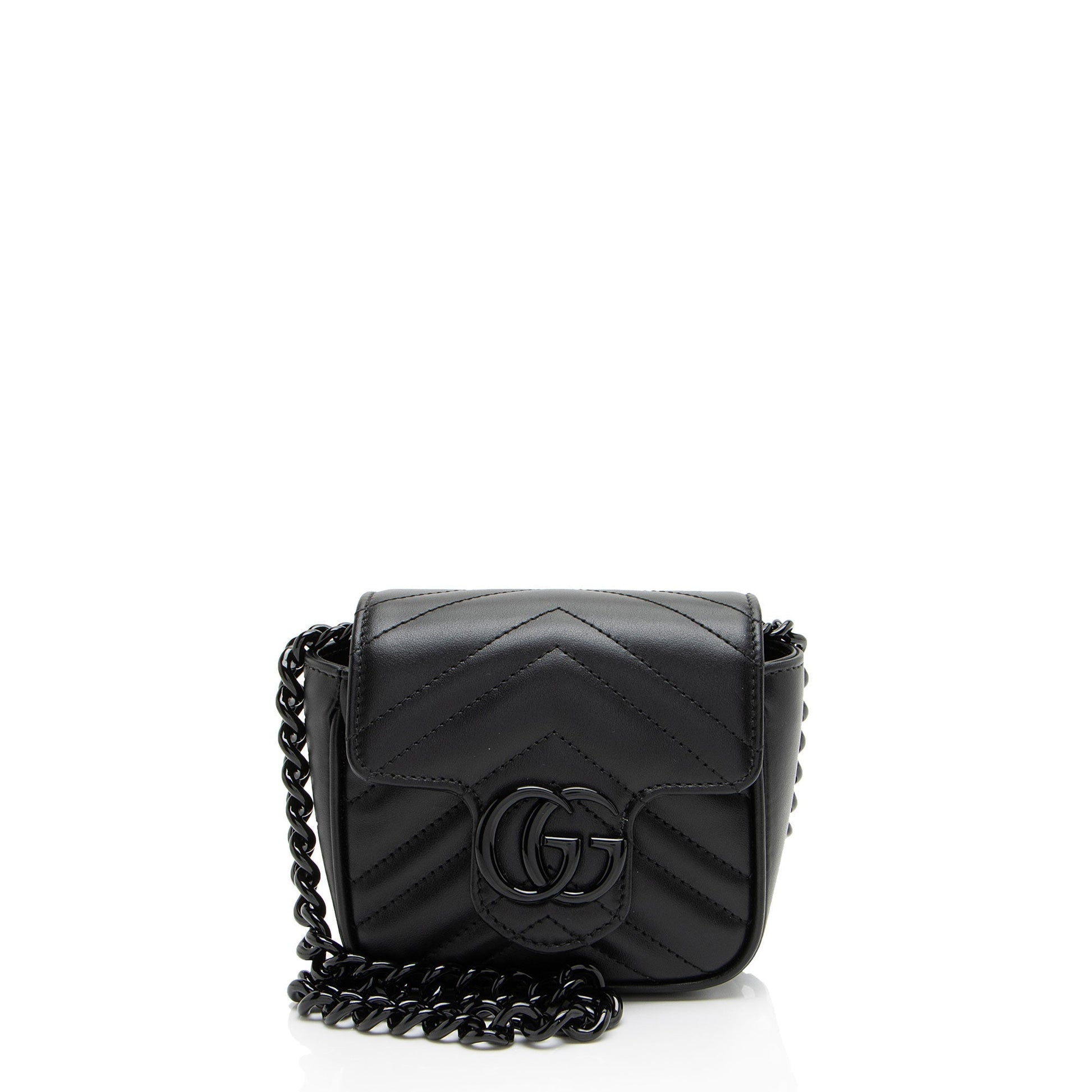 Gucci GG Marmont Monochrome Square Belt Matelasse Leather Black Chain Accessory Bag 2