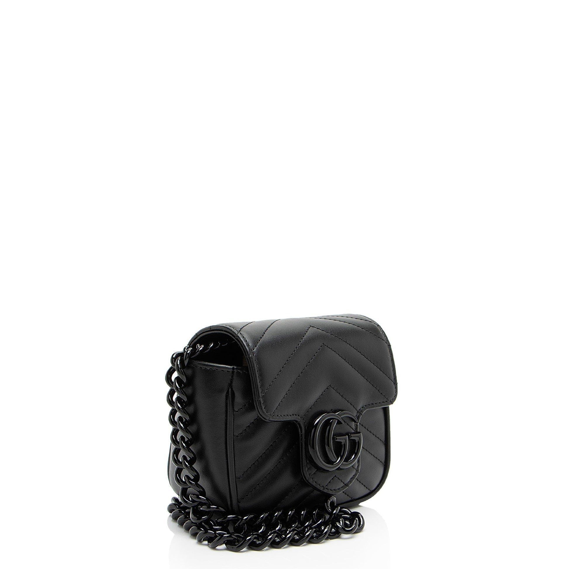 Gucci GG Marmont Monochrome Square Belt Matelasse Leather Black Chain Accessory Bag 2