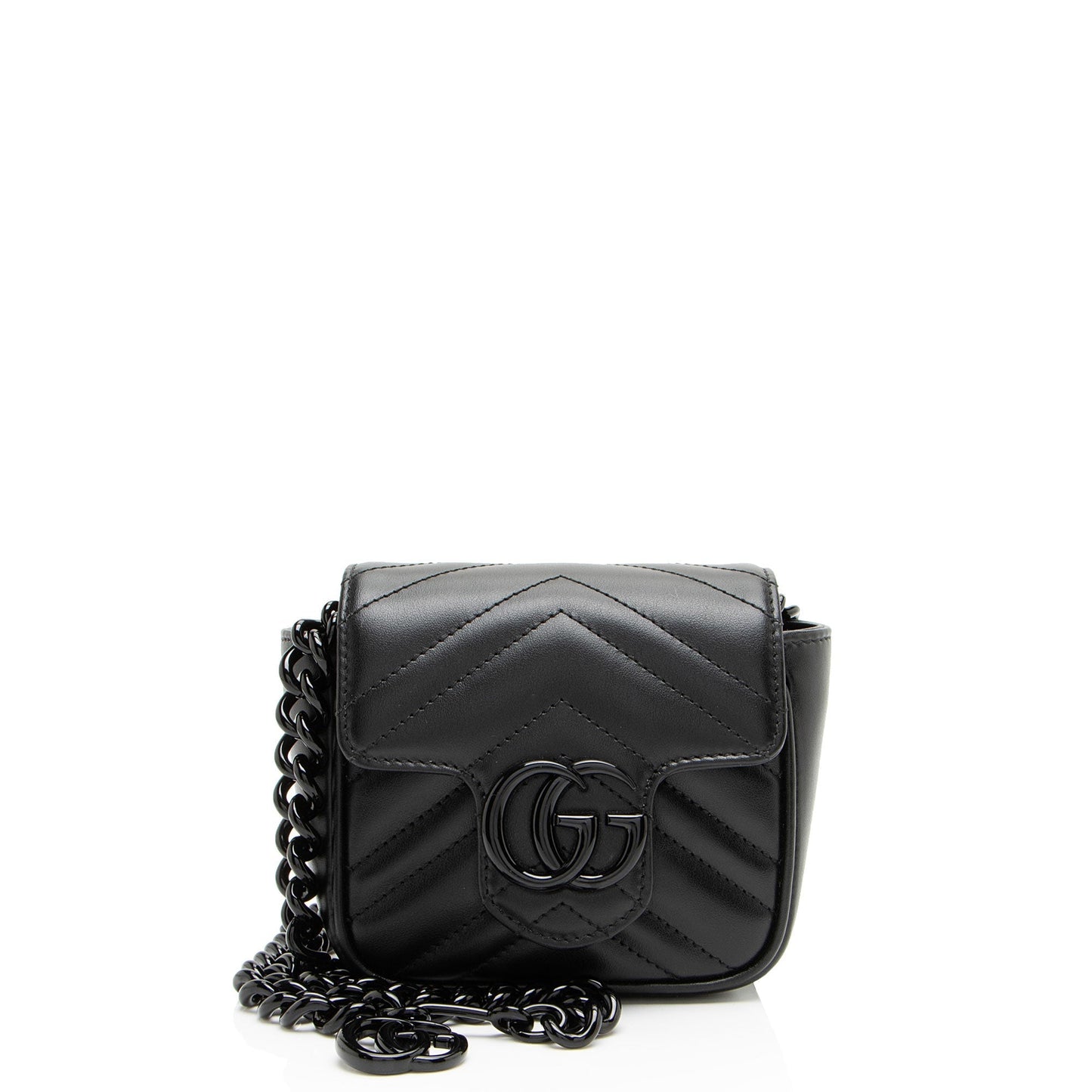 Gucci GG Marmont Monochrome Square Belt Matelasse Leather Black Chain Accessory