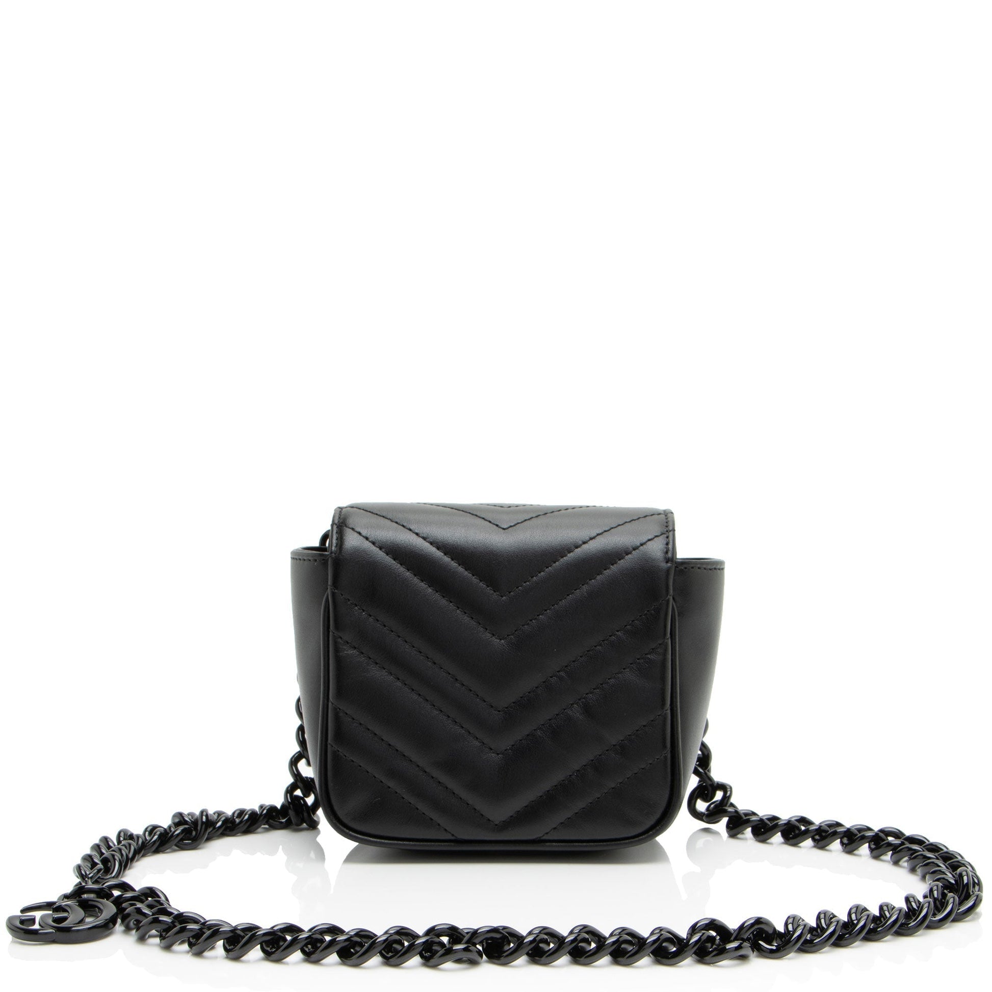 Gucci GG Marmont Monochrome Square Belt Matelasse Leather Black Chain Accessory Bag 4