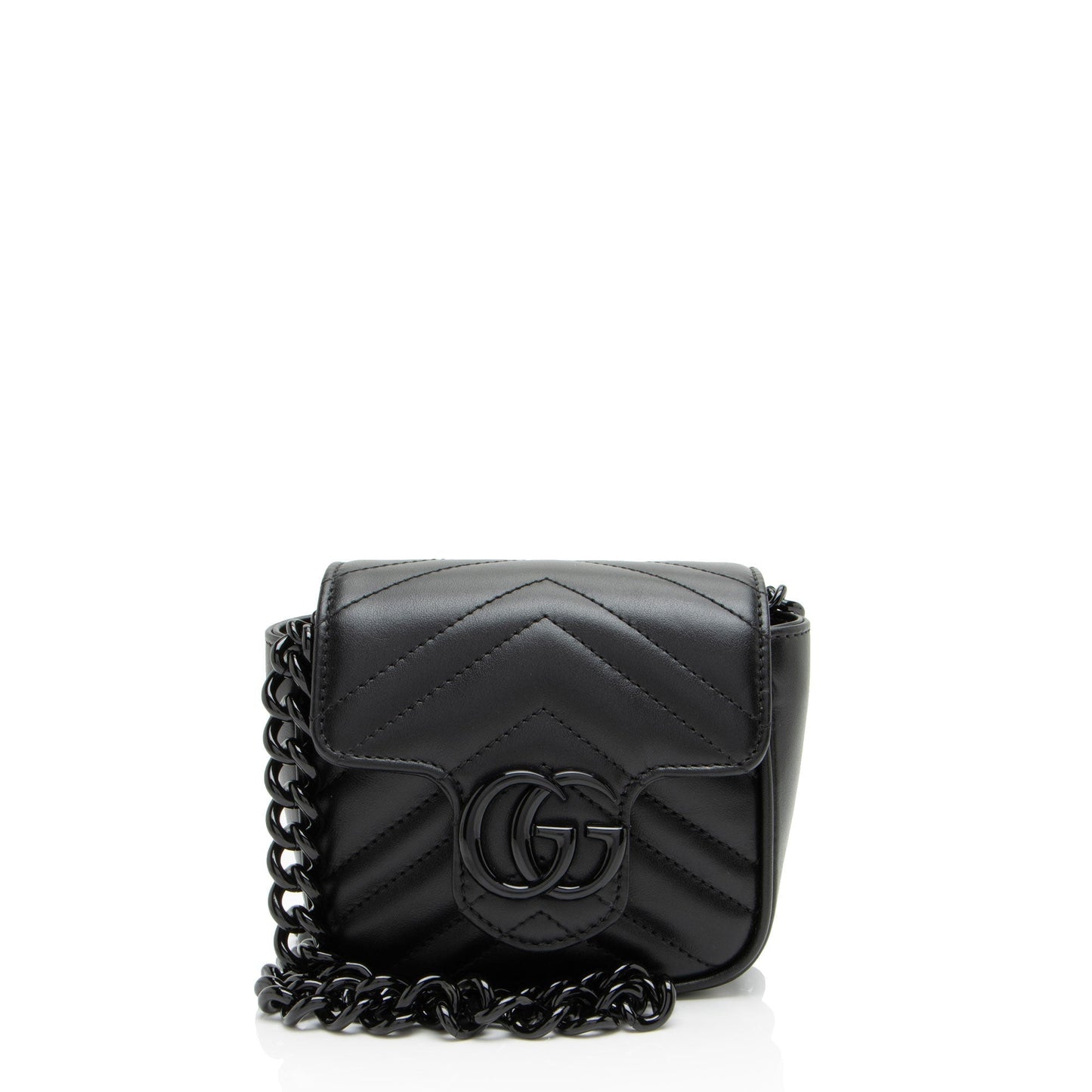 Gucci GG Marmont Monochrome Square Belt Matelasse Leather Black Chain Accessory Bag 4