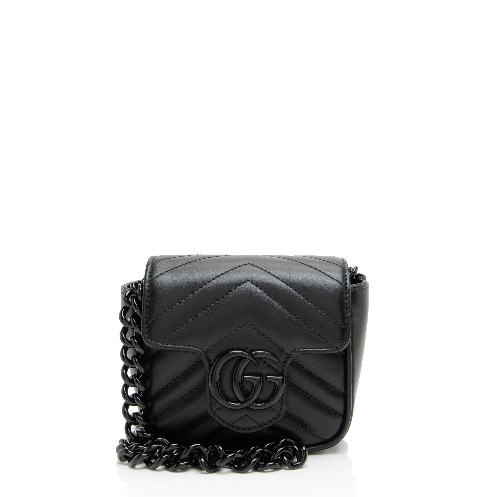 Gucci GG Marmont Monochrome Square Belt Matelasse Leather Black Chain Accessory Bag 4