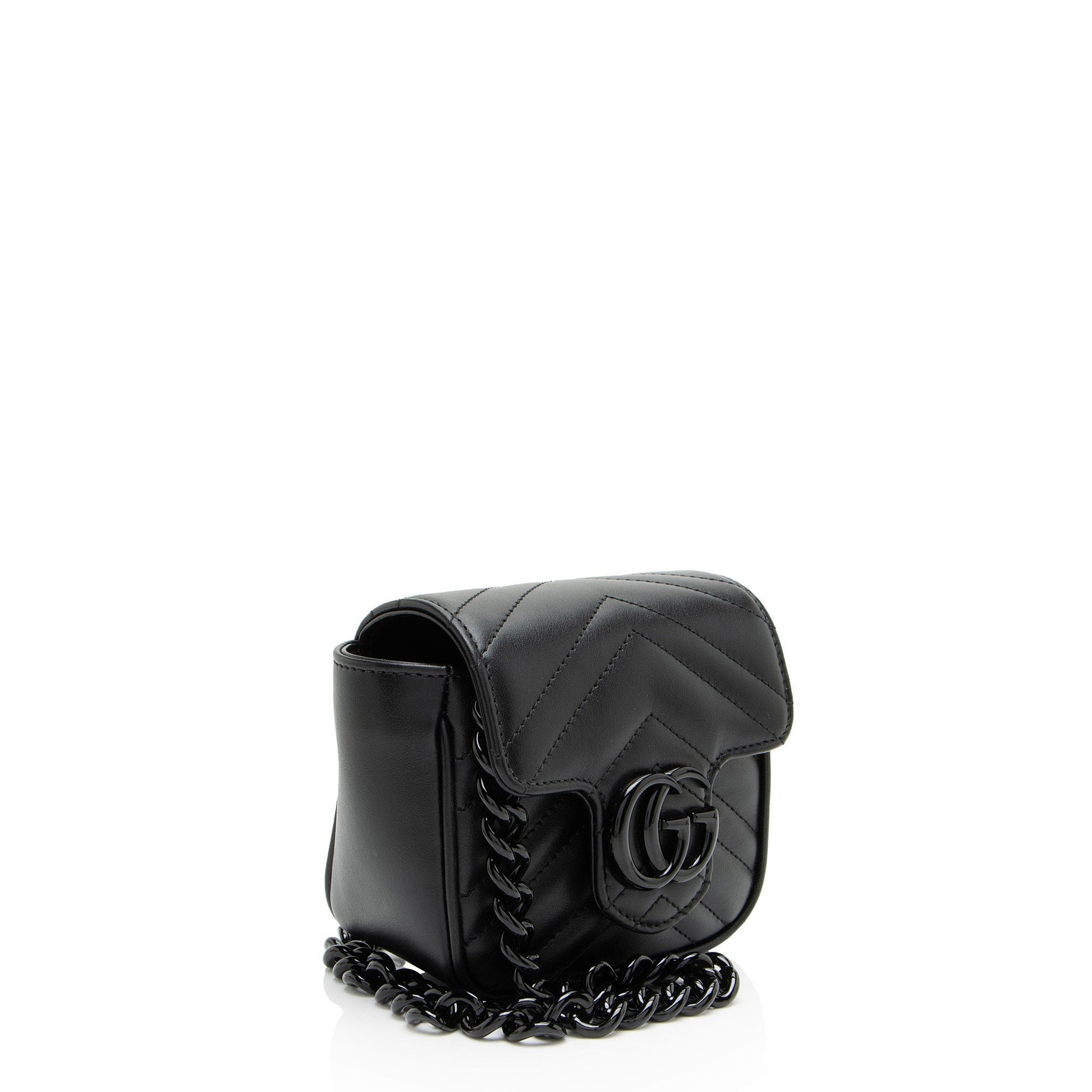 Gucci GG Marmont Monochrome Square Belt Matelasse Leather Black Chain Accessory Bag 4