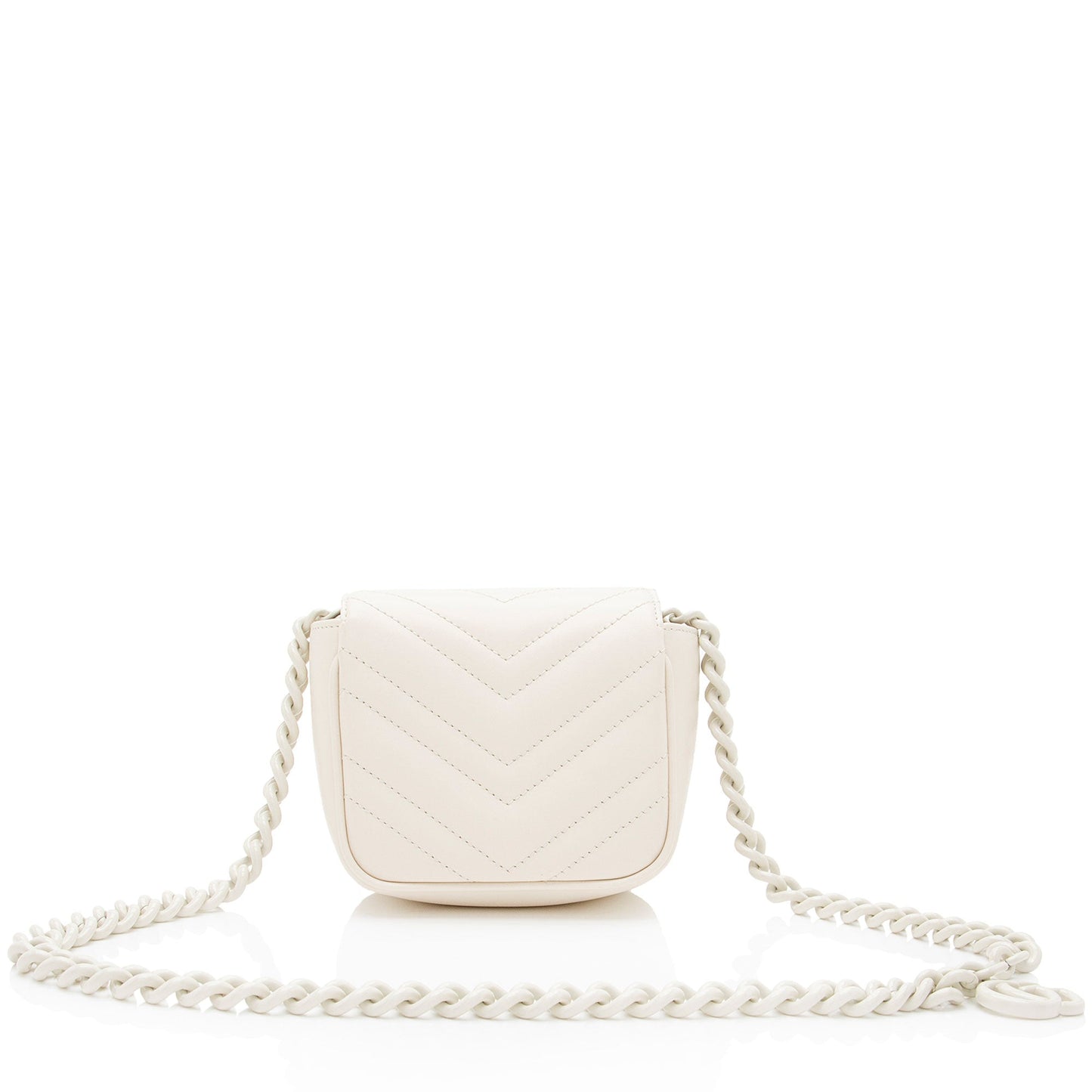 Gucci GG Marmont Monochrome Square Belt Matelasse Leather White Chain Accessory
