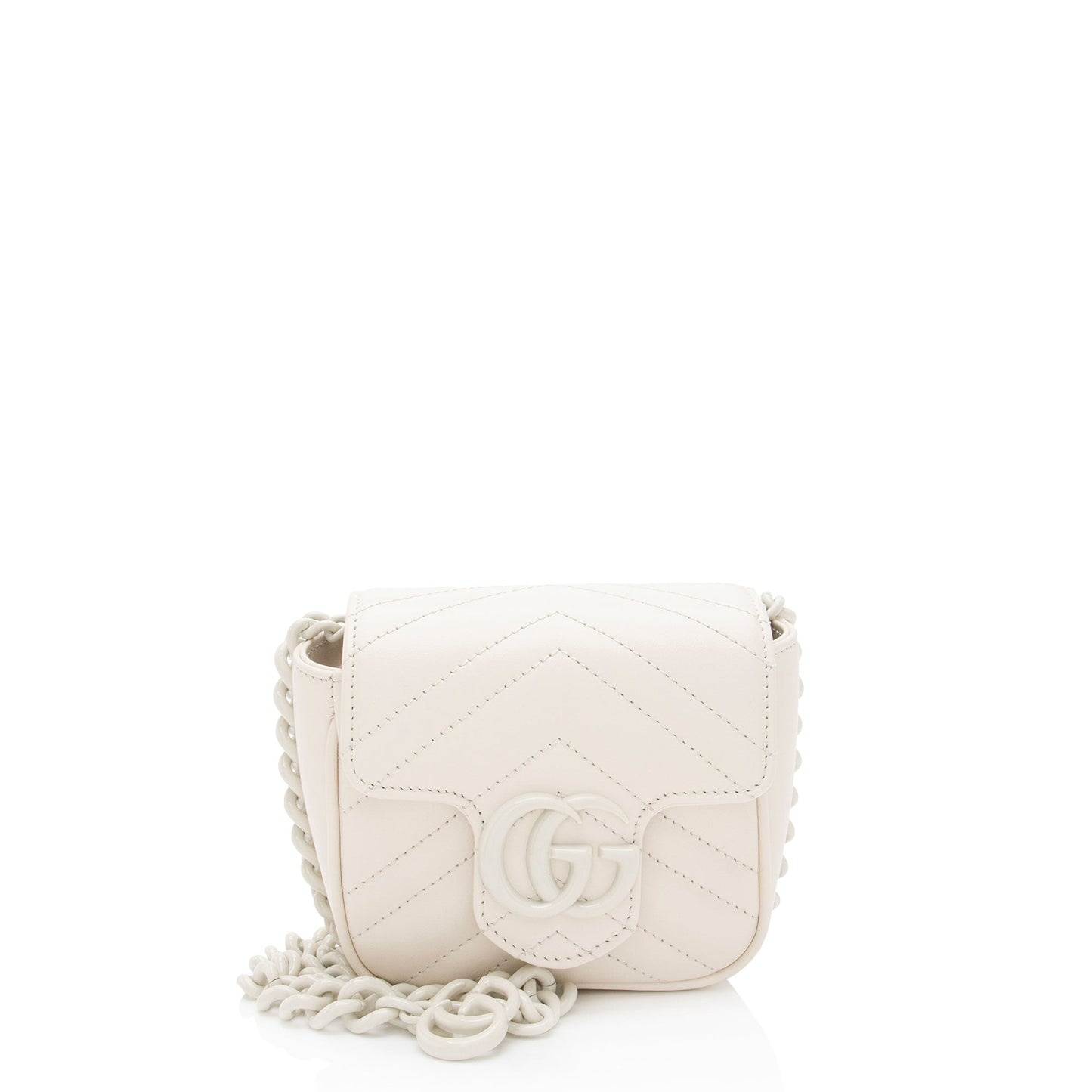 Gucci GG Marmont Monochrome Square Belt Matelasse Leather White Chain Accessory