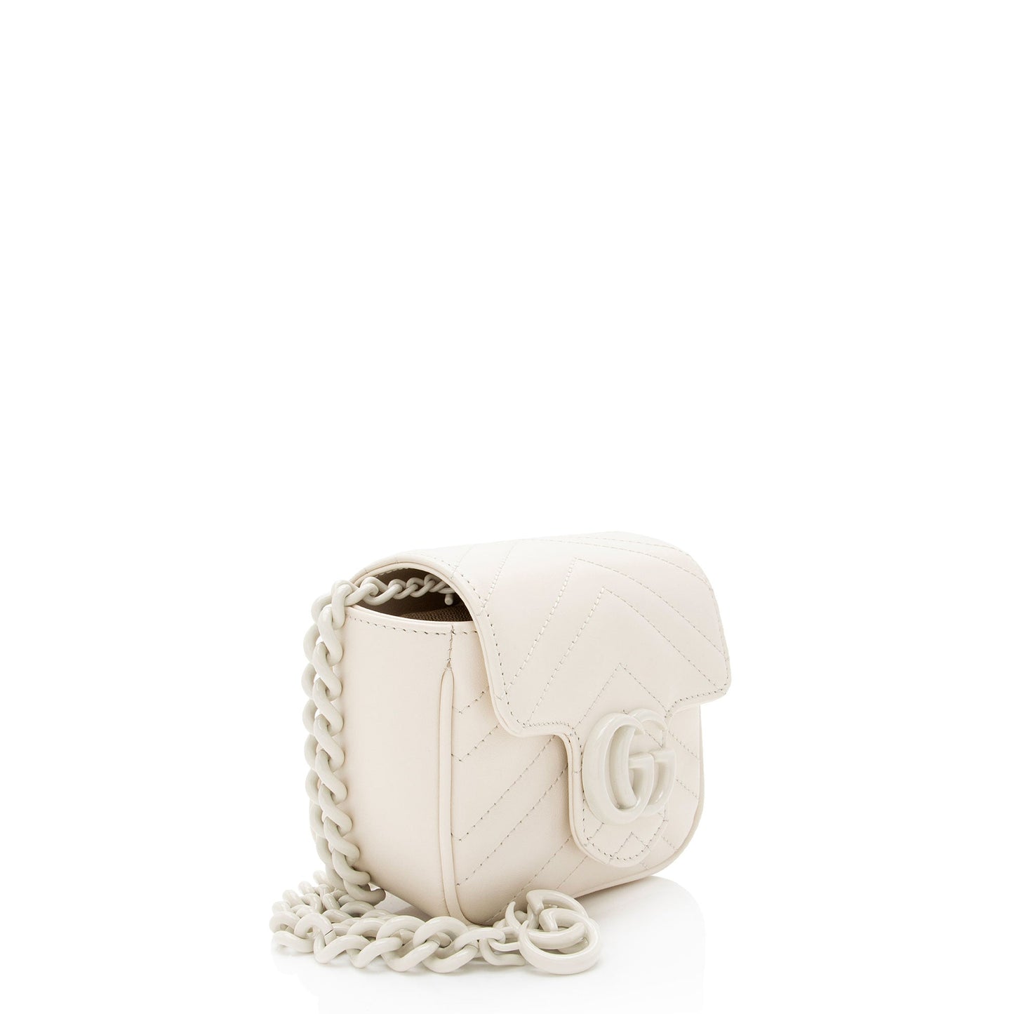 Gucci GG Marmont Monochrome Square Belt Matelasse Leather White Chain Accessory