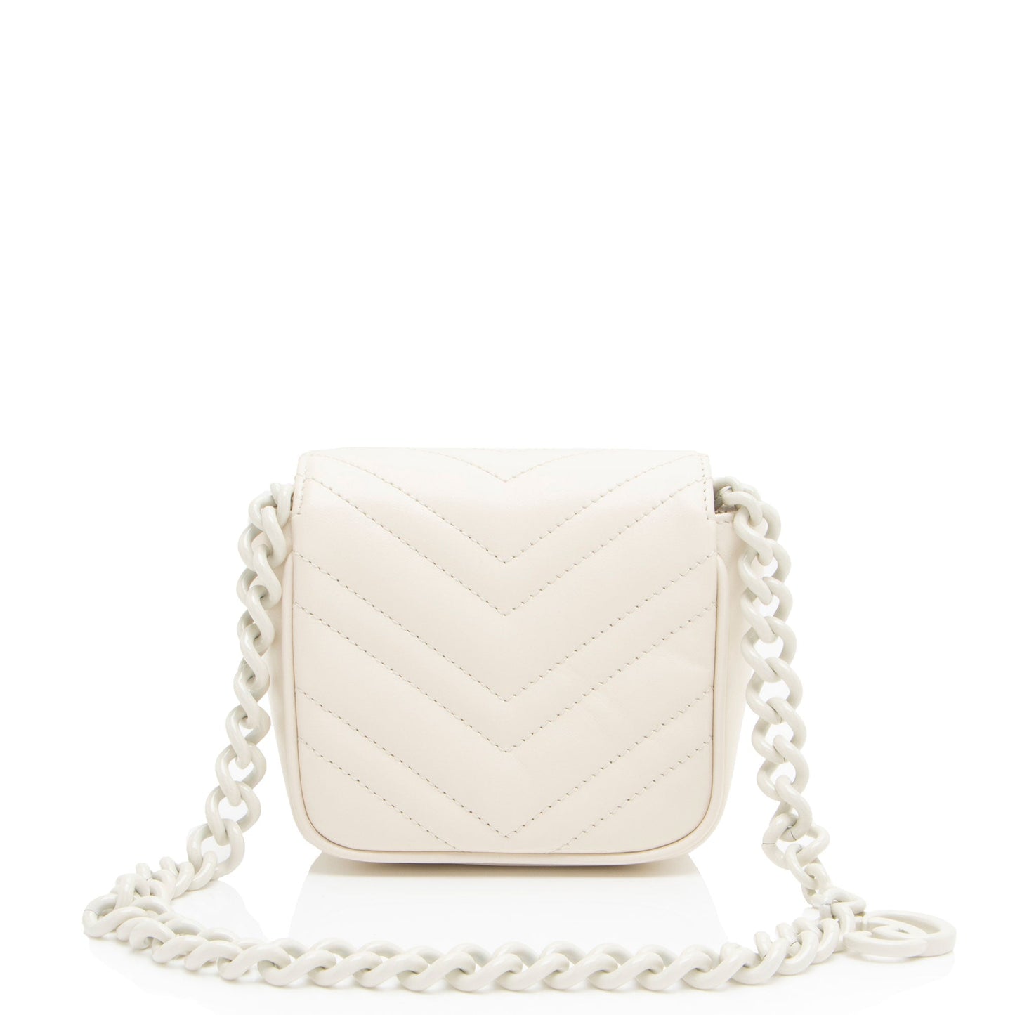 Gucci GG Marmont Monochrome Square Belt Matelasse Leather White Chain Accessory Bag 5