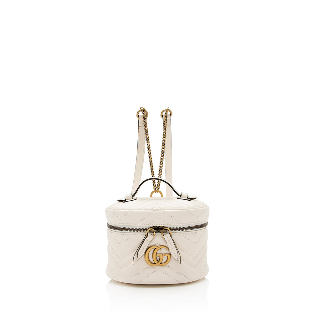 Gucci GG Marmont Round Backpack SHF Matelasse Leather White Mini Shoulder Bag