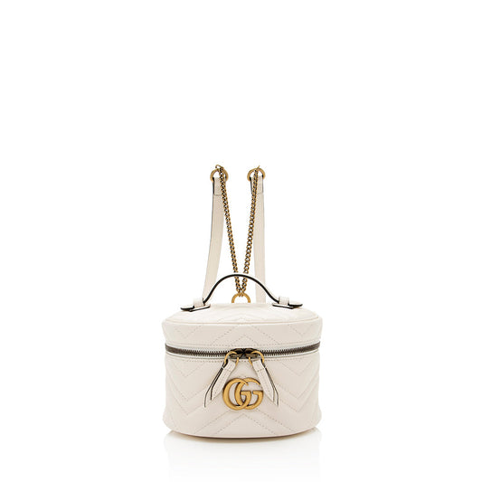 Gucci GG Marmont Round Backpack SHF Matelasse Leather White Mini Shoulder Bag