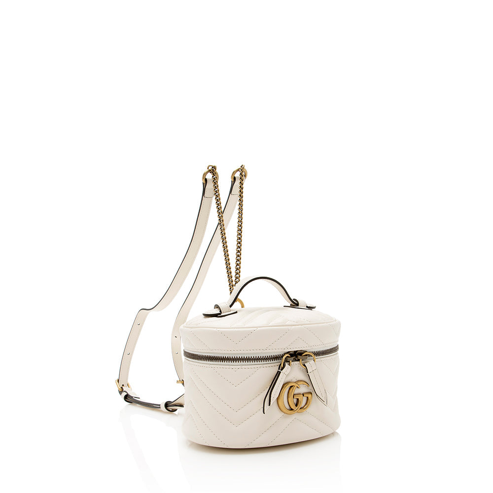 Gucci GG Marmont Round Backpack SHF Matelasse Leather White Mini Shoulder Bag