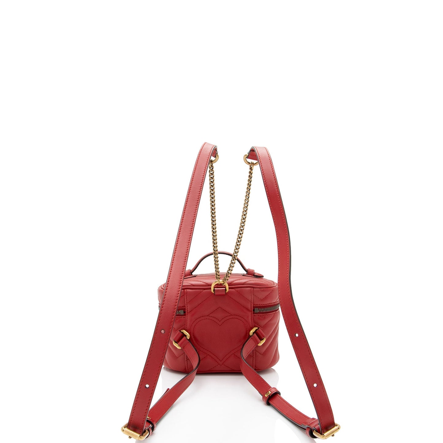 Gucci GG Marmont Round Backpack Matelasse Leather Red Mini Shoulder Bag