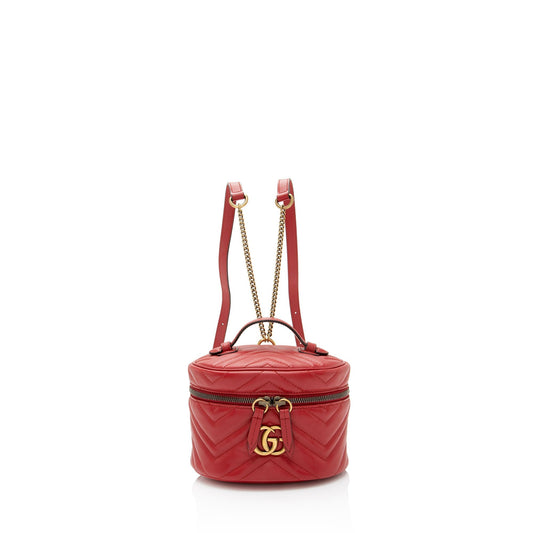 Gucci GG Marmont Round Backpack Matelasse Leather Red Mini Shoulder Bag