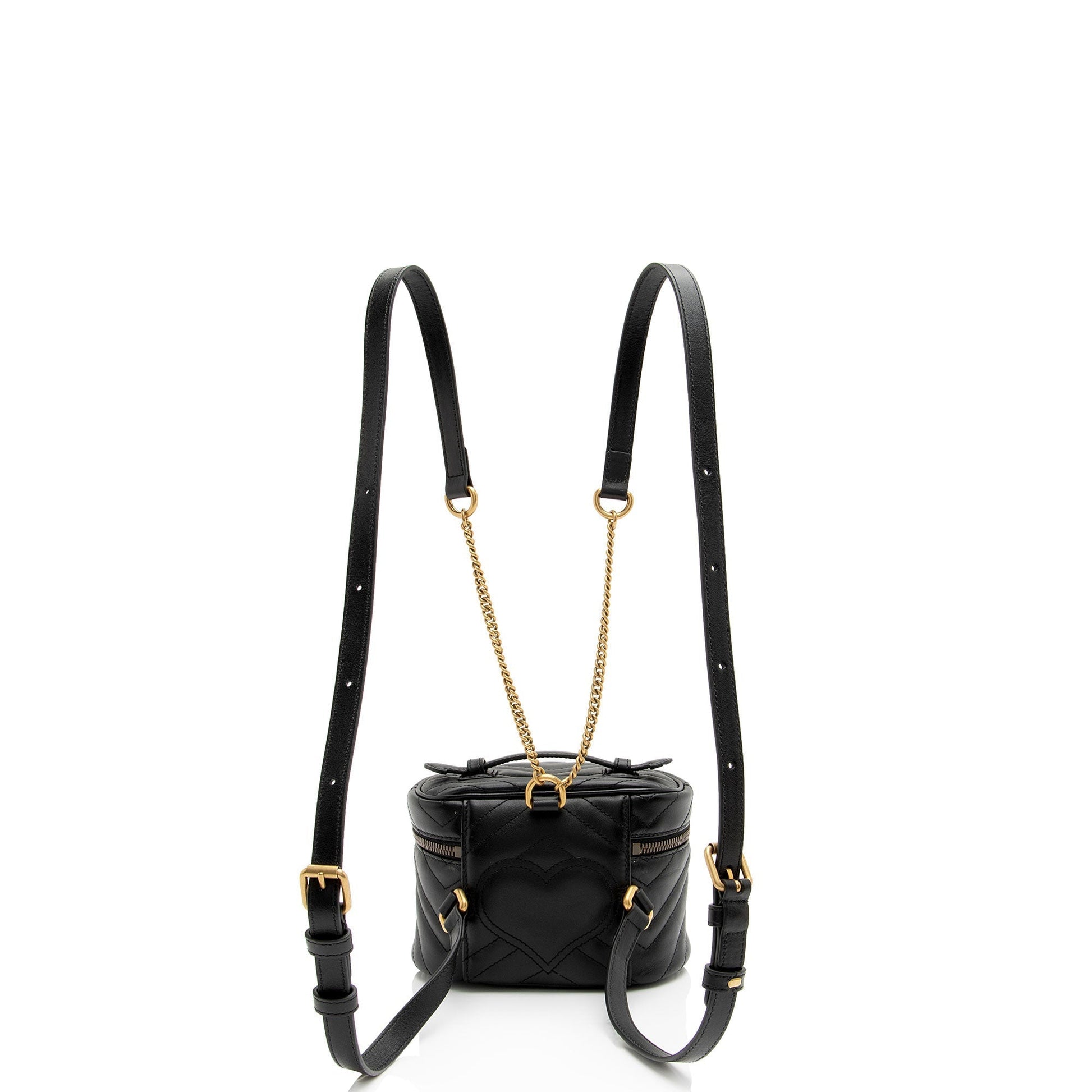 Gucci GG Marmont Round Backpack SHF-nSn7Zg Matelasse Leather Black Mini Shoulder Bag