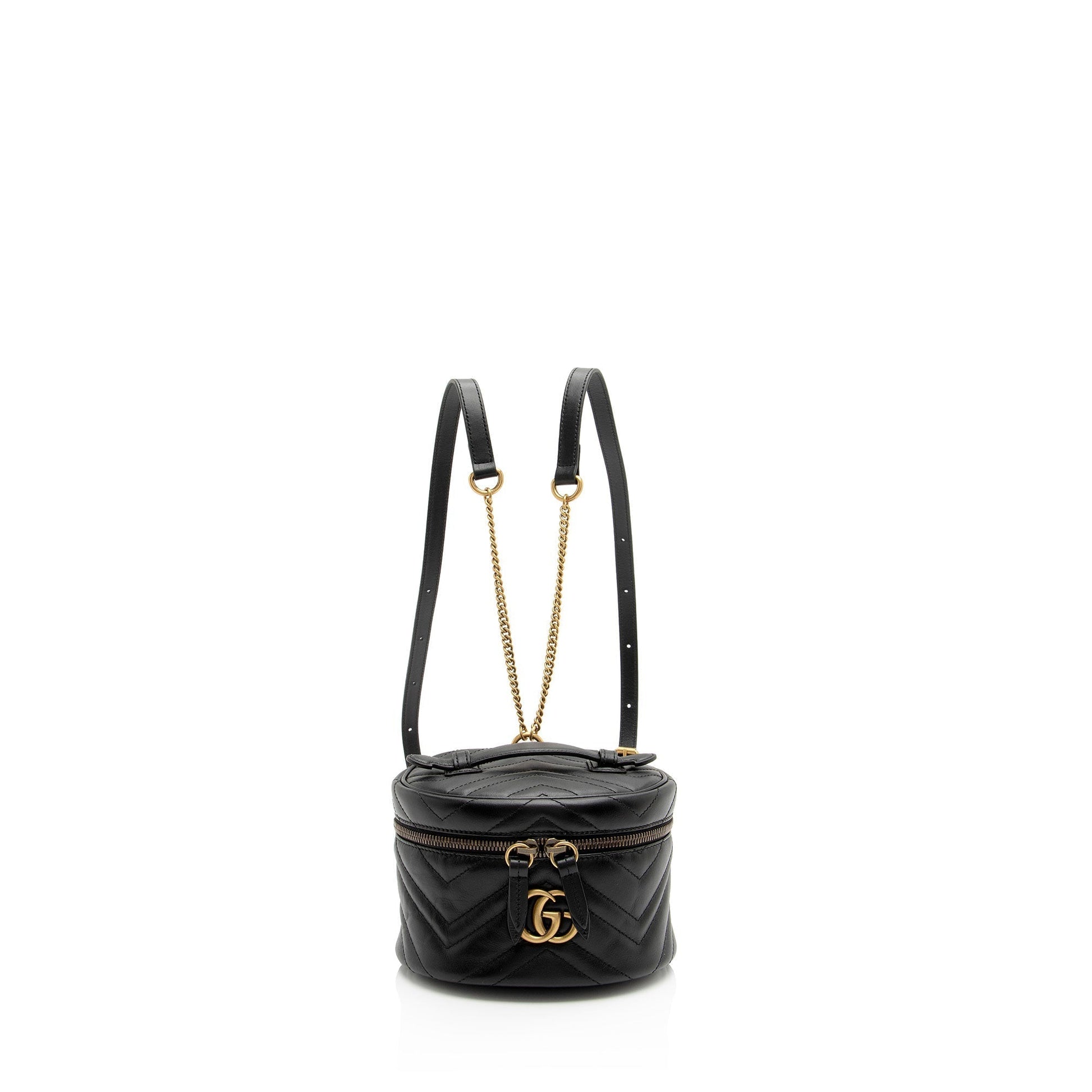 Gucci GG Marmont Round Backpack SHF-nSn7Zg Matelasse Leather Black Mini Shoulder Bag