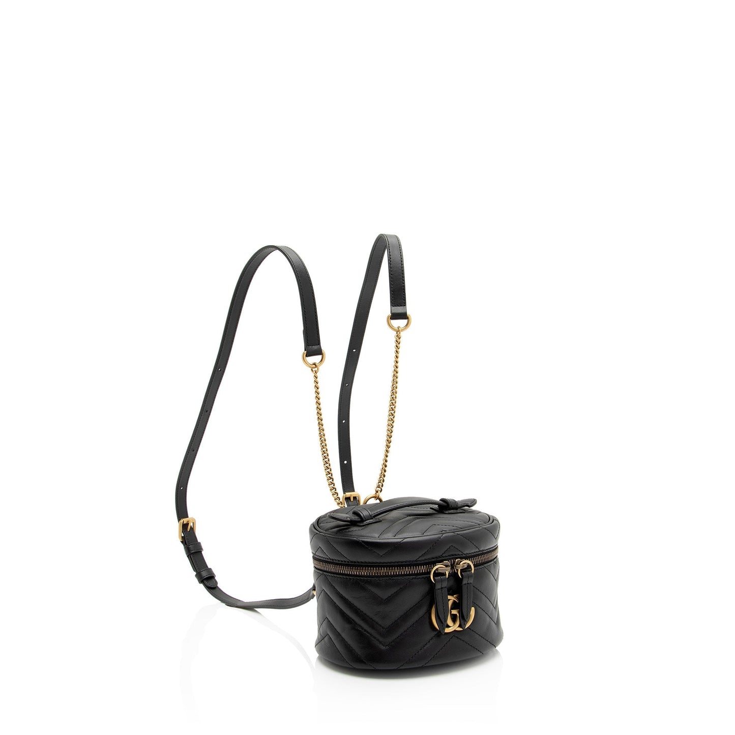 Gucci GG Marmont Round Backpack SHF-nSn7Zg Matelasse Leather Black Mini Shoulder Bag