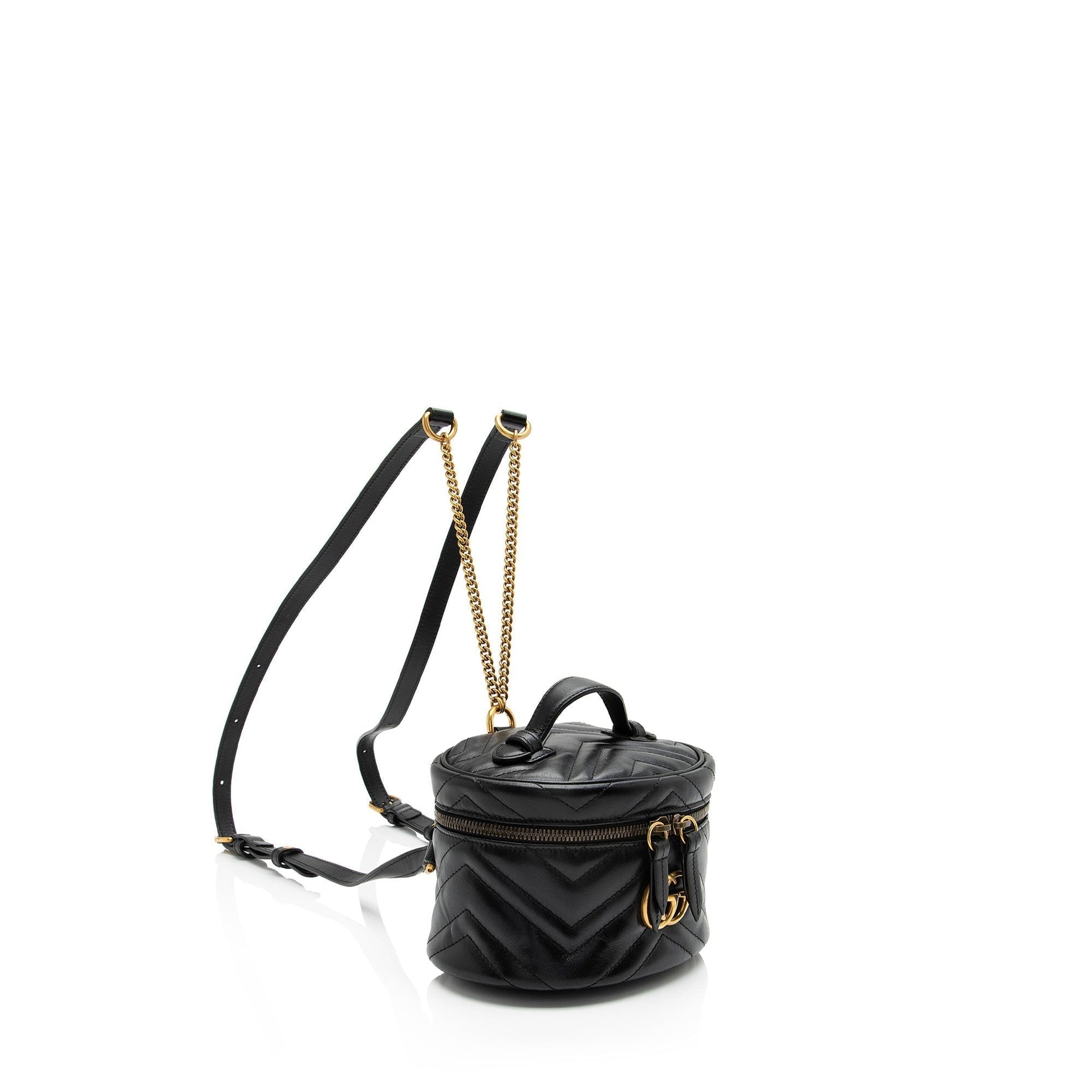 Gucci GG Marmont Round Backpack SHF-tbmiZF Matelasse Leather Black Mini Shoulder Bag