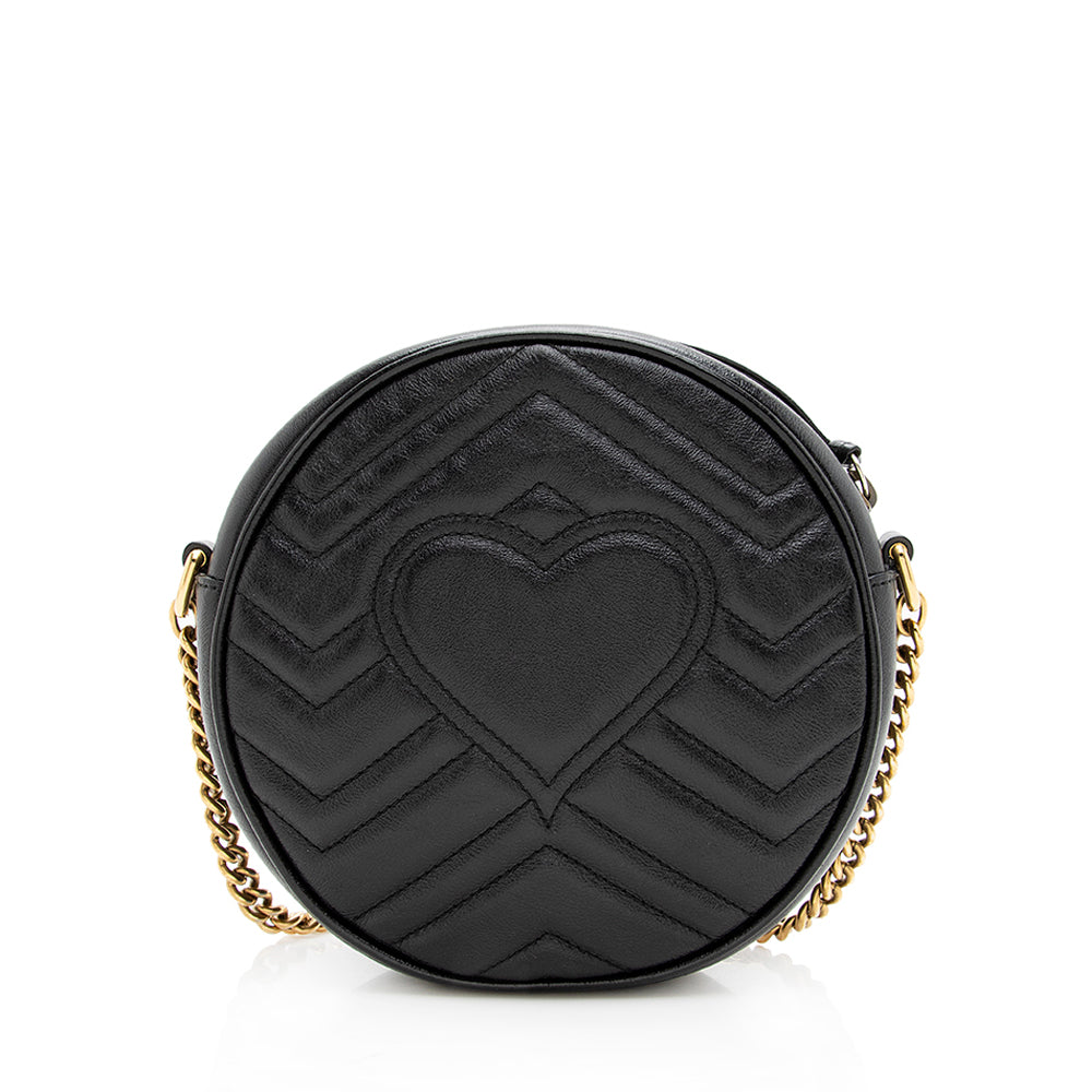 Gucci GG Marmont Round SHF Matelasse Leather Black Mini Crossbody Bag