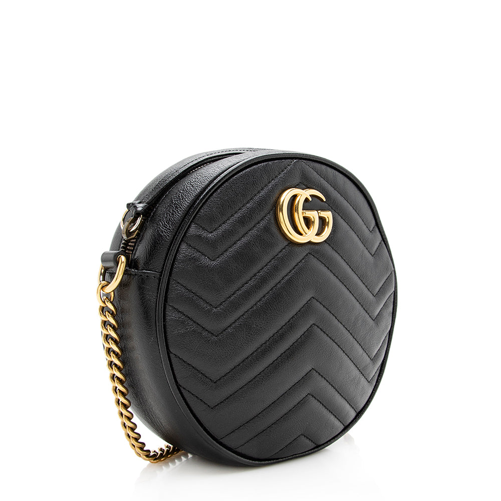 Gucci GG Marmont Round SHF Matelasse Leather Black Mini Crossbody Bag