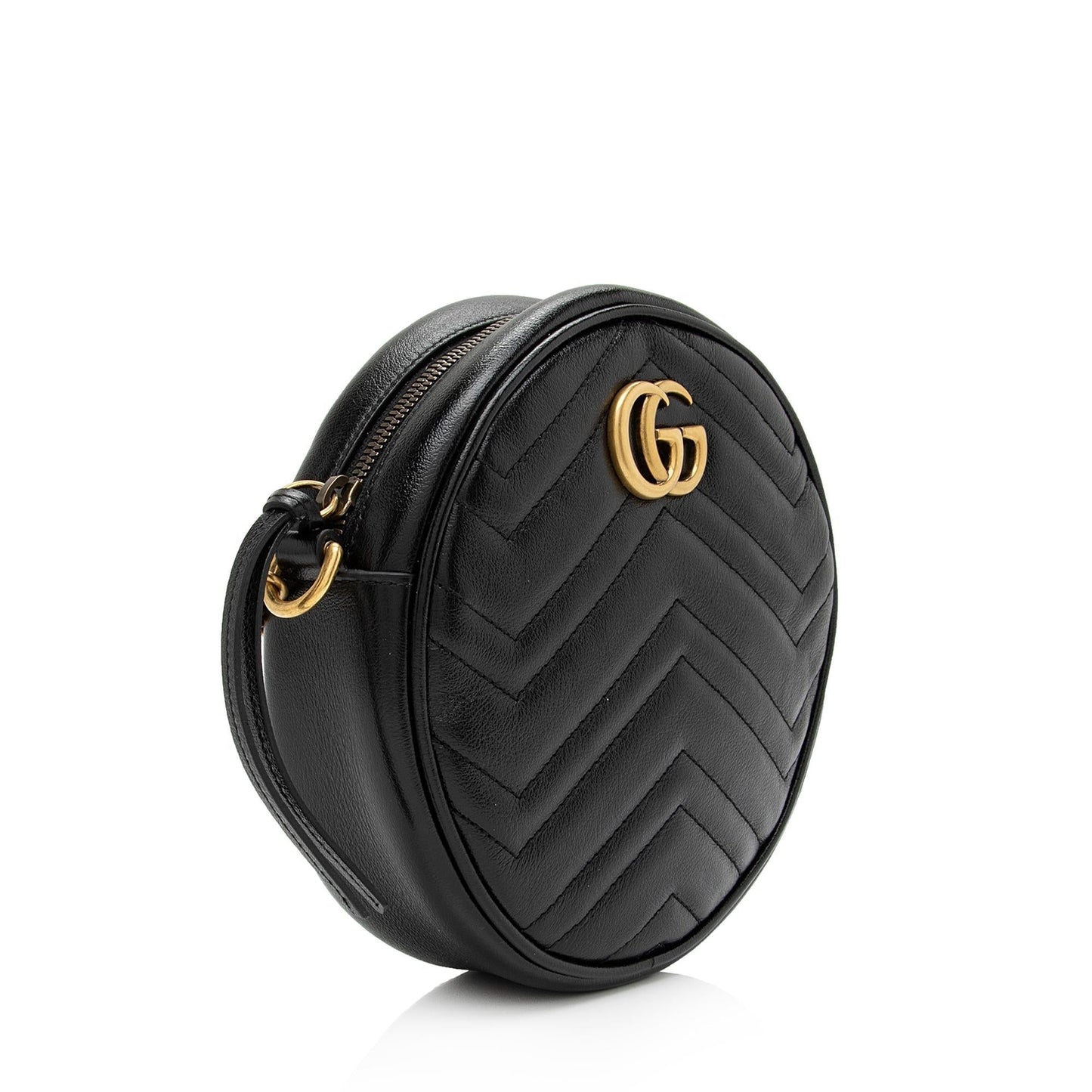 Gucci GG Marmont Round SHF-16xHJX Matelasse Leather Black Mini Crossbody Bag