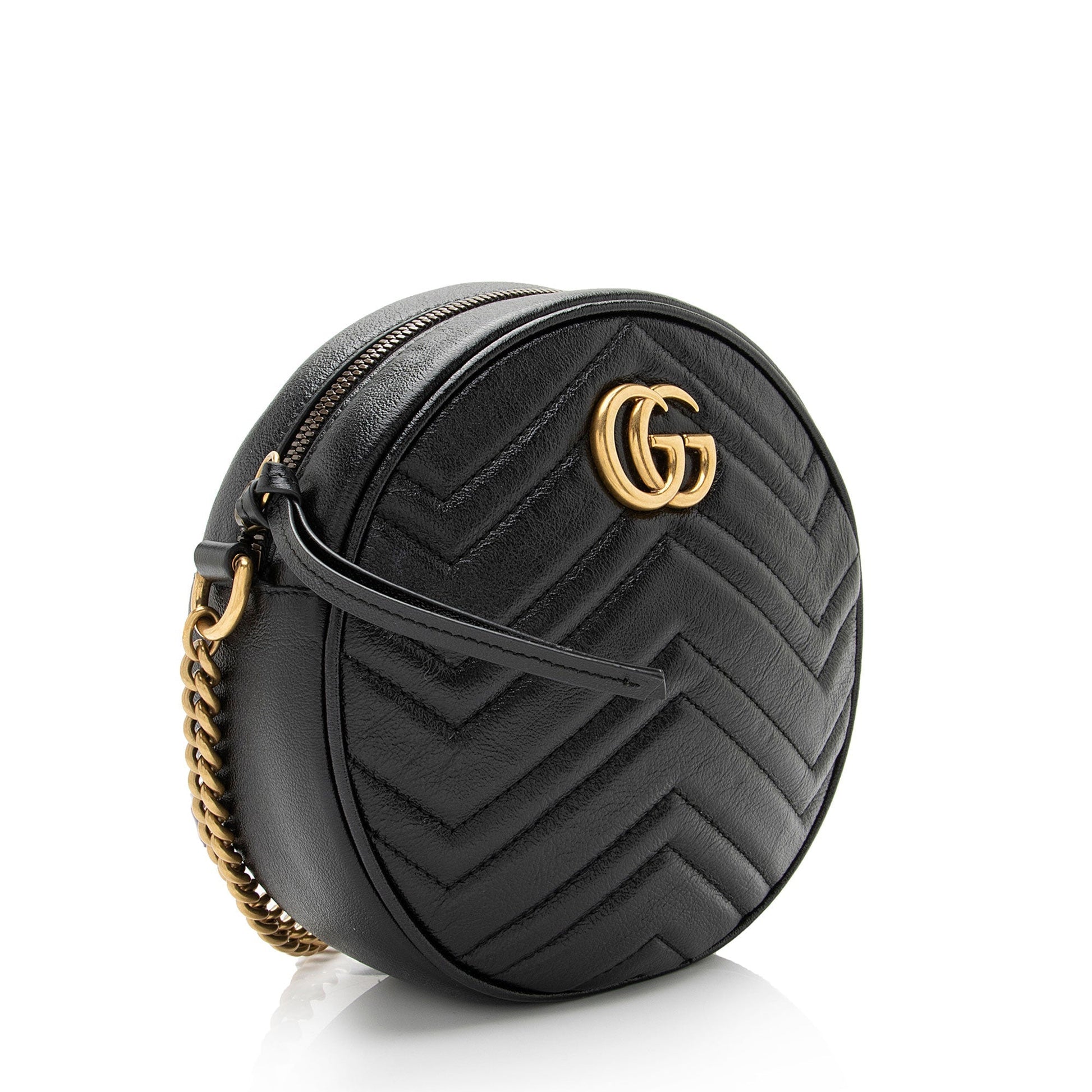 Gucci GG Marmont Round SHF-CQiicg Matelasse Leather Black Mini Crossbody Bag