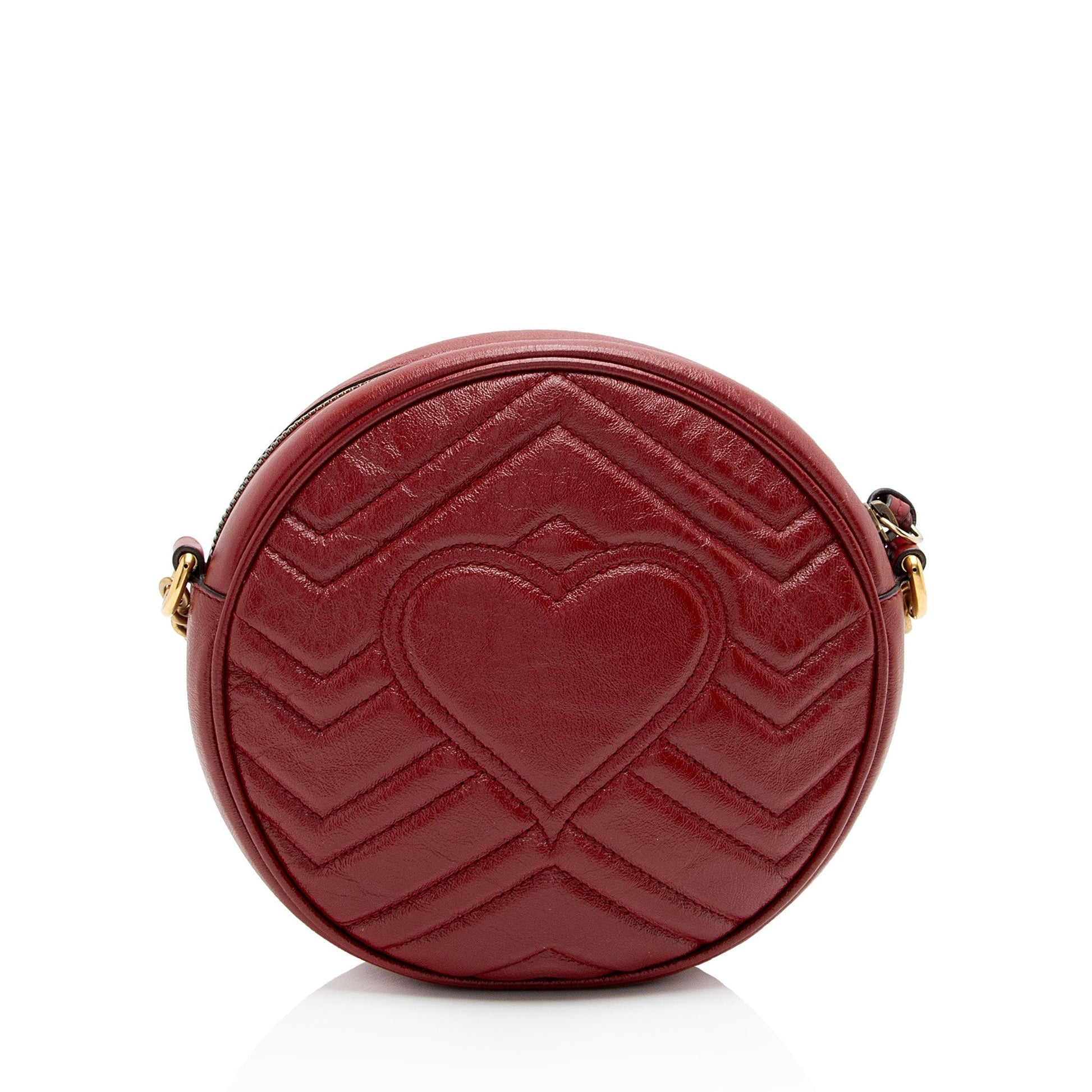 Gucci GG Marmont Round Matelasse Leather Red Mini Crossbody Bag Shf Yceftl