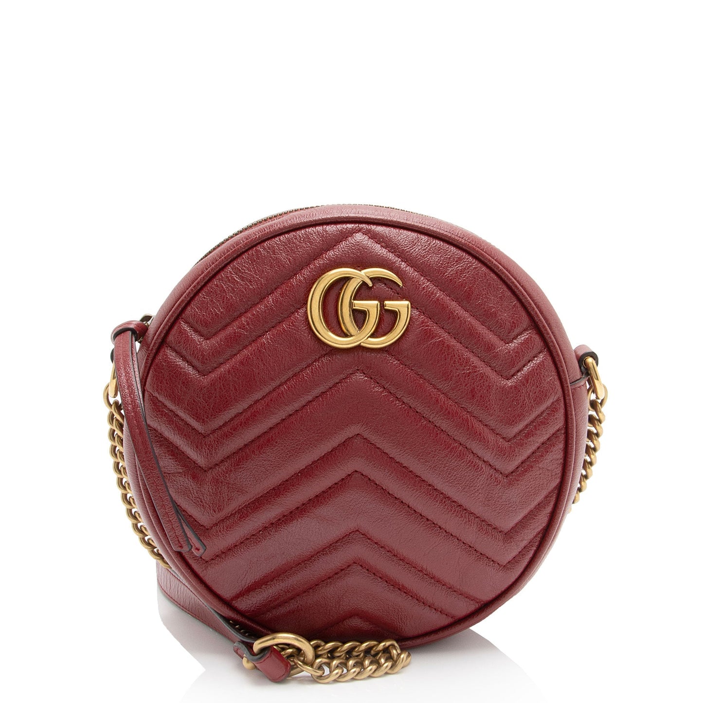 Gucci GG Marmont Round Matelasse Leather Red Mini Crossbody Bag Shf Rhgrxx