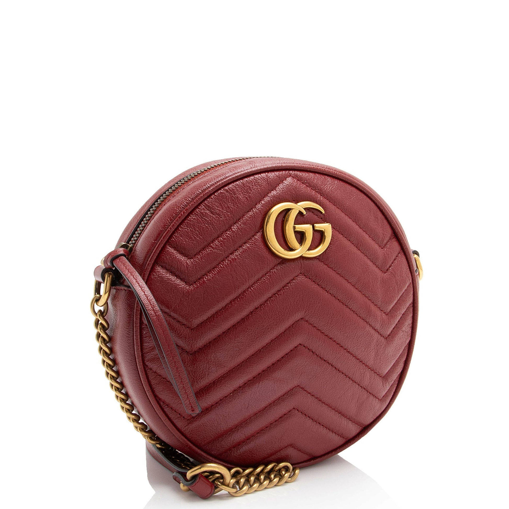 Gucci GG Marmont Round Matelasse Leather Red Mini Crossbody Bag Shf Rhgrxx