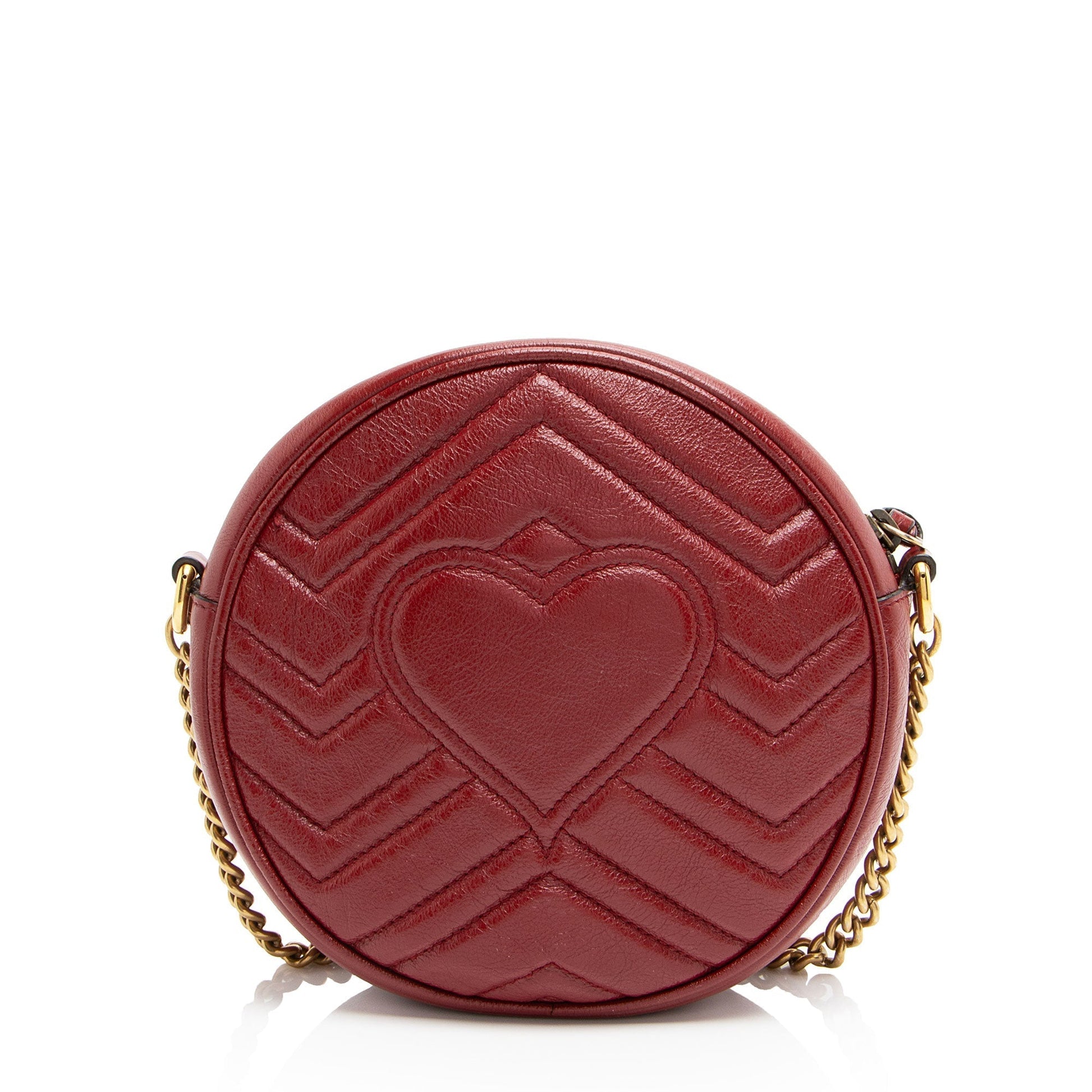 Gucci GG Marmont Round Matelasse Leather Red Mini Crossbody Bag