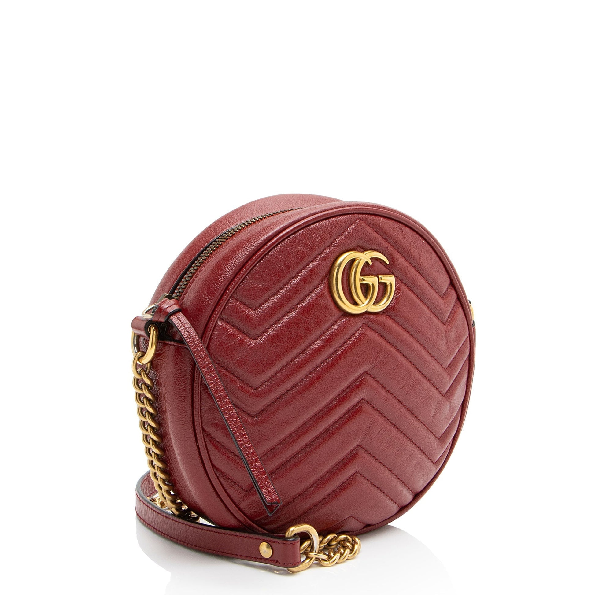 Gucci GG Marmont Round Matelasse Leather Red Mini Crossbody Bag