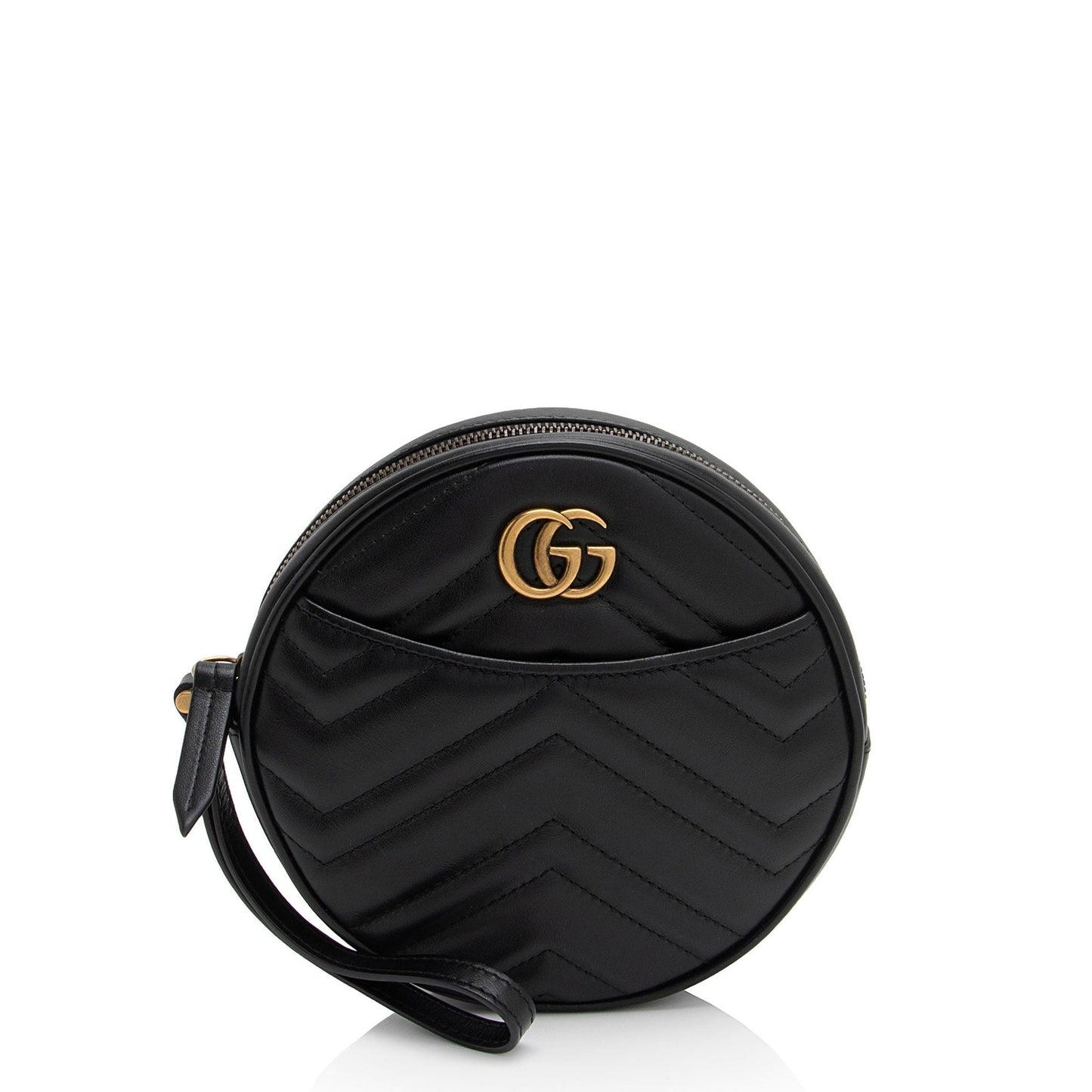 Gucci GG Marmont Round Wristlet SHF-Zt6z5J Matelasse Leather Black Clutch Bag