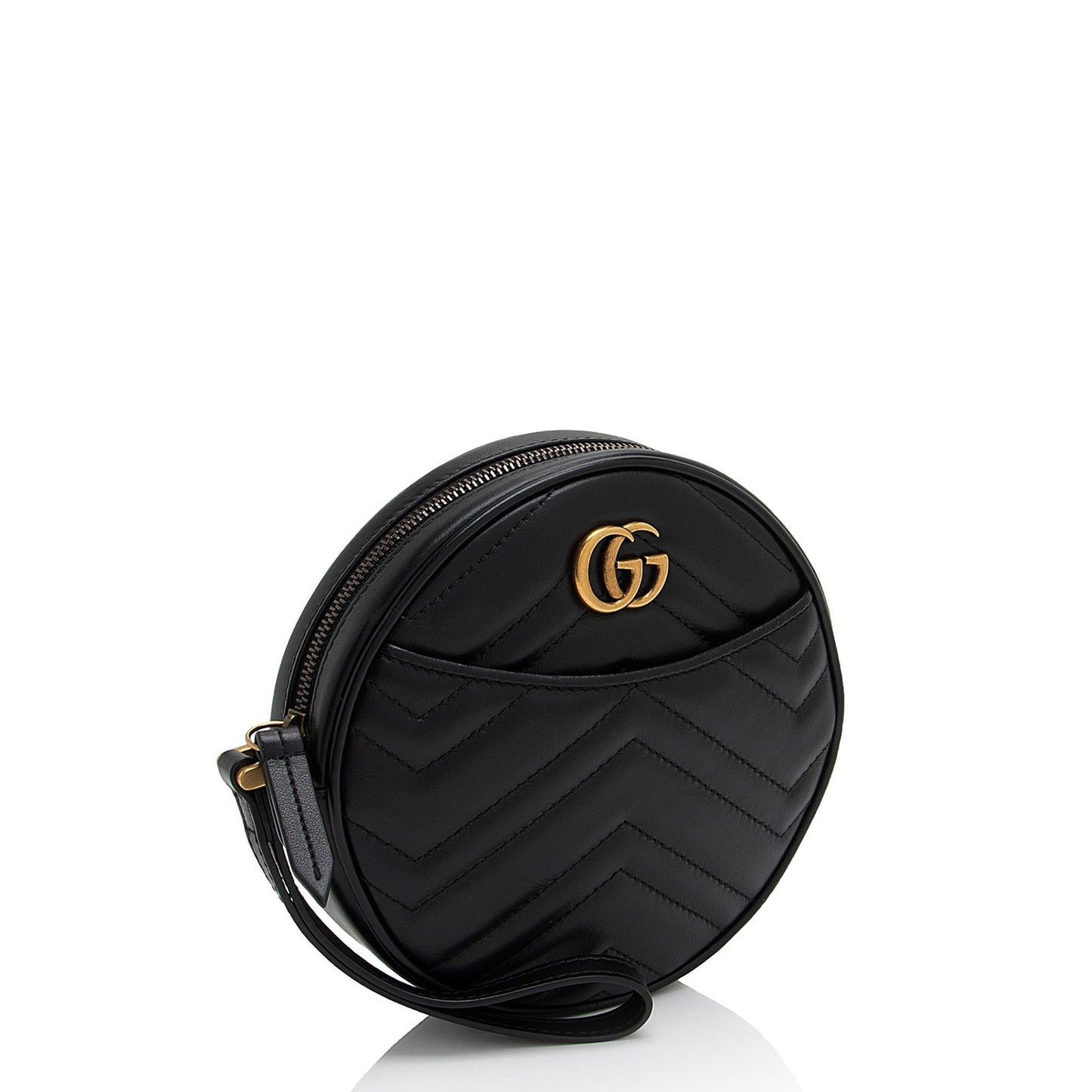 Gucci GG Marmont Round Wristlet SHF-Zt6z5J Matelasse Leather Black Clutch Bag