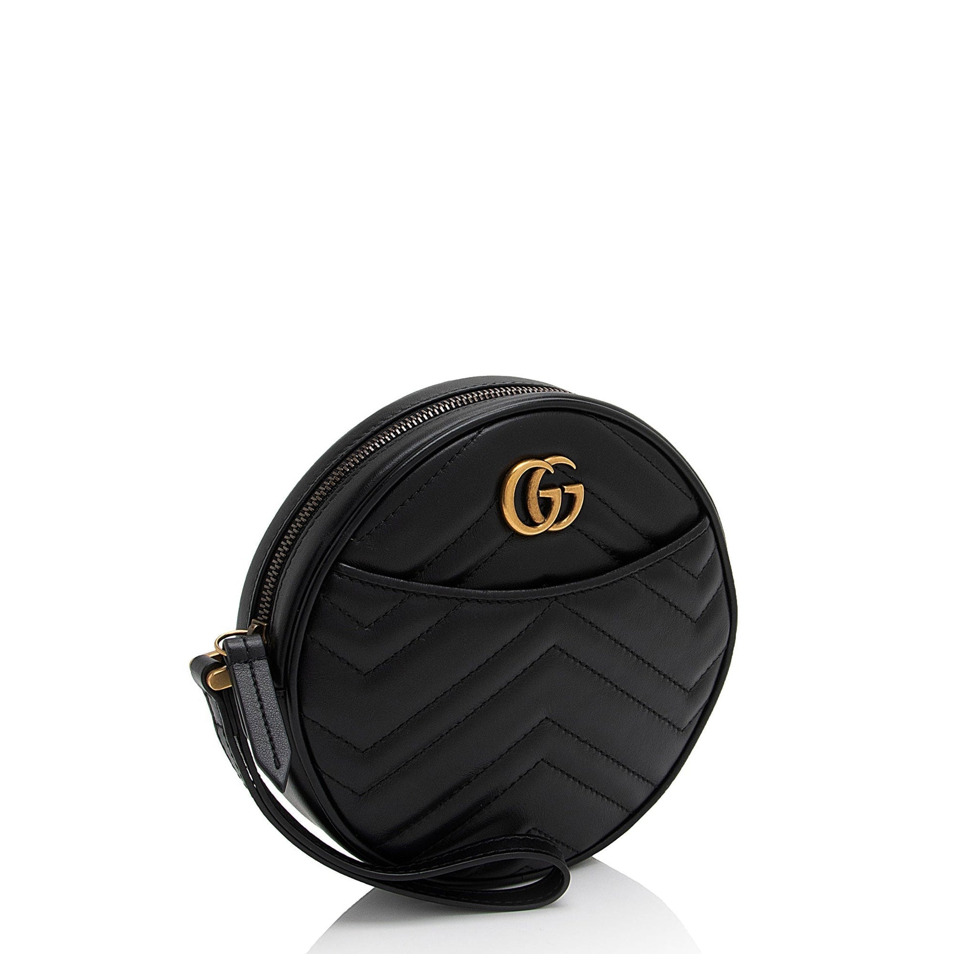Gucci GG Marmont Round Wristlet SHF-Zt6z5J Matelasse Leather Black Clutch Bag