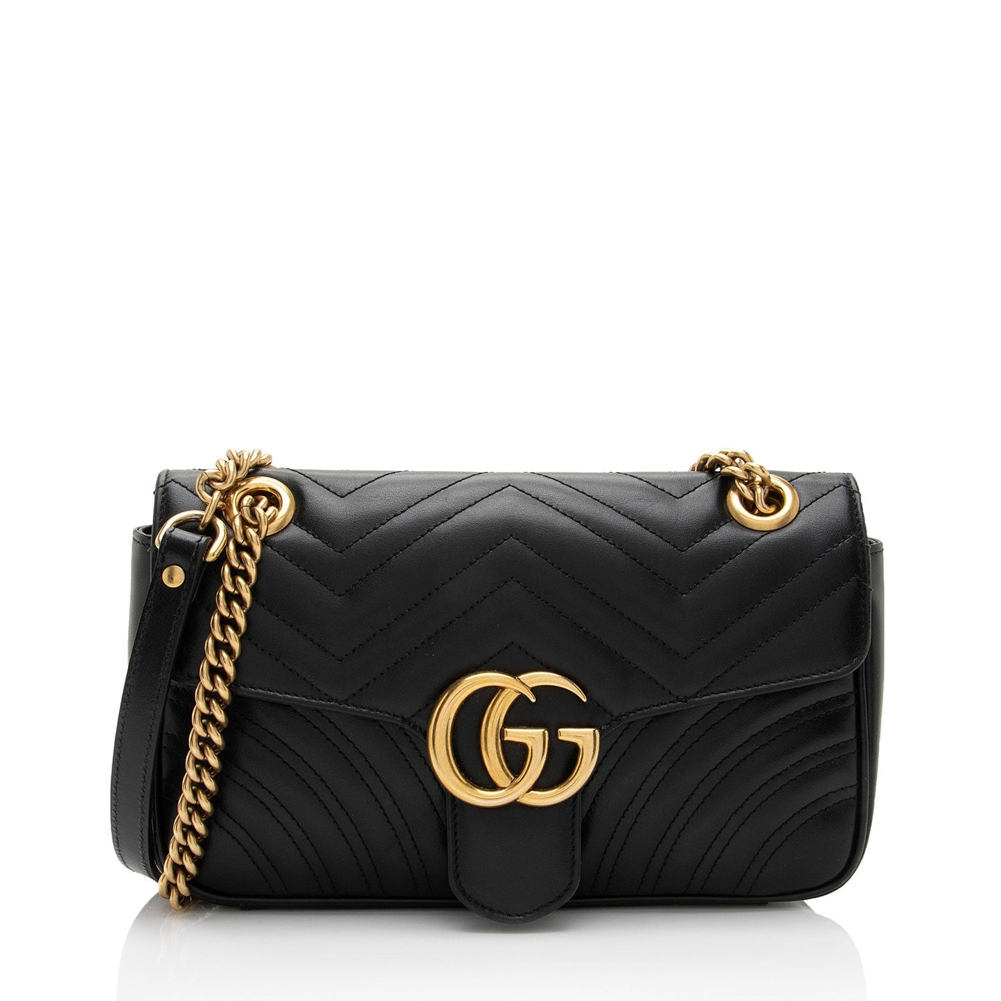 Gucci GG Marmont Flap SHF-Bvjama Matelasse Leather Black Small Crossbody Bag