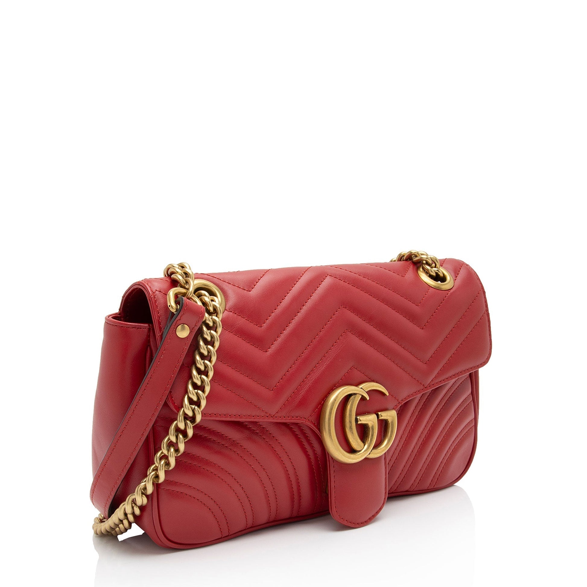 Gucci GG Marmont Flap Matelasse Leather Red Small Crossbody Bag