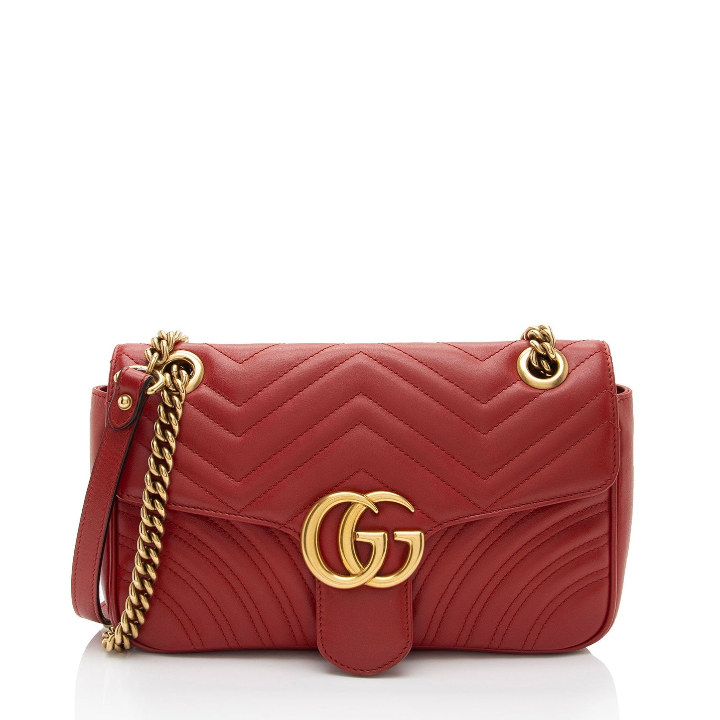 Gucci GG Marmont Flap Matelasse Leather Red Small Crossbody Bag Shf Vr7Wbx