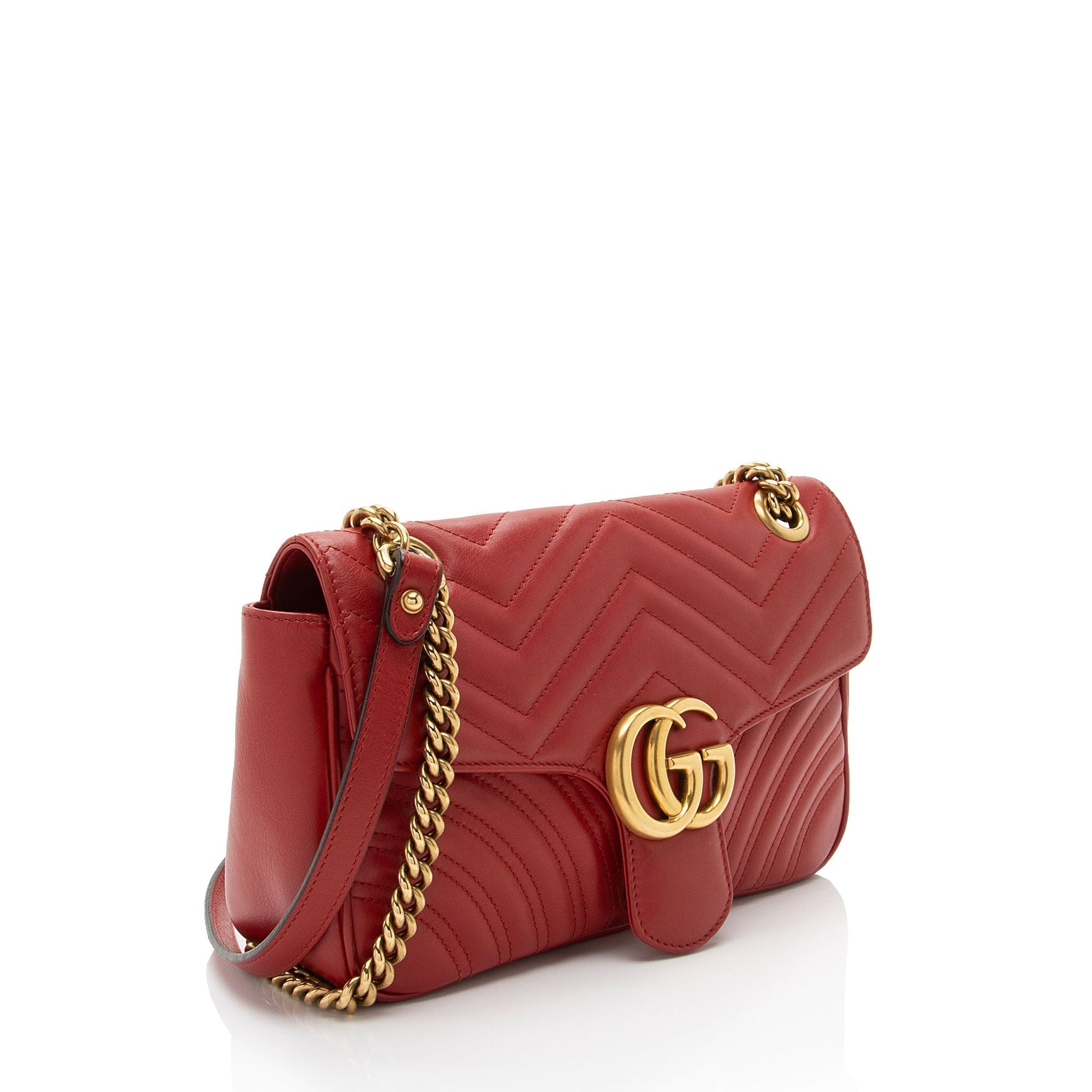 Gucci GG Marmont Flap Matelasse Leather Red Small Crossbody Bag Shf Vr7Wbx