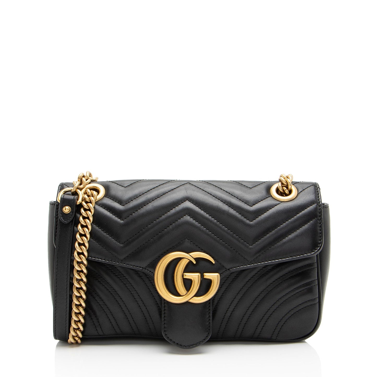 Gucci GG Marmont Flap SHF-PLODJy Matelasse Leather Black Small Crossbody Bag