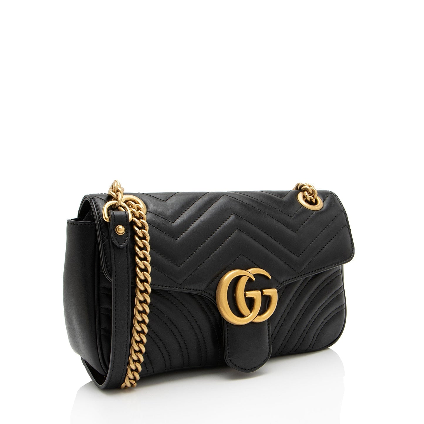 Gucci GG Marmont Flap SHF-PLODJy Matelasse Leather Black Small Crossbody Bag
