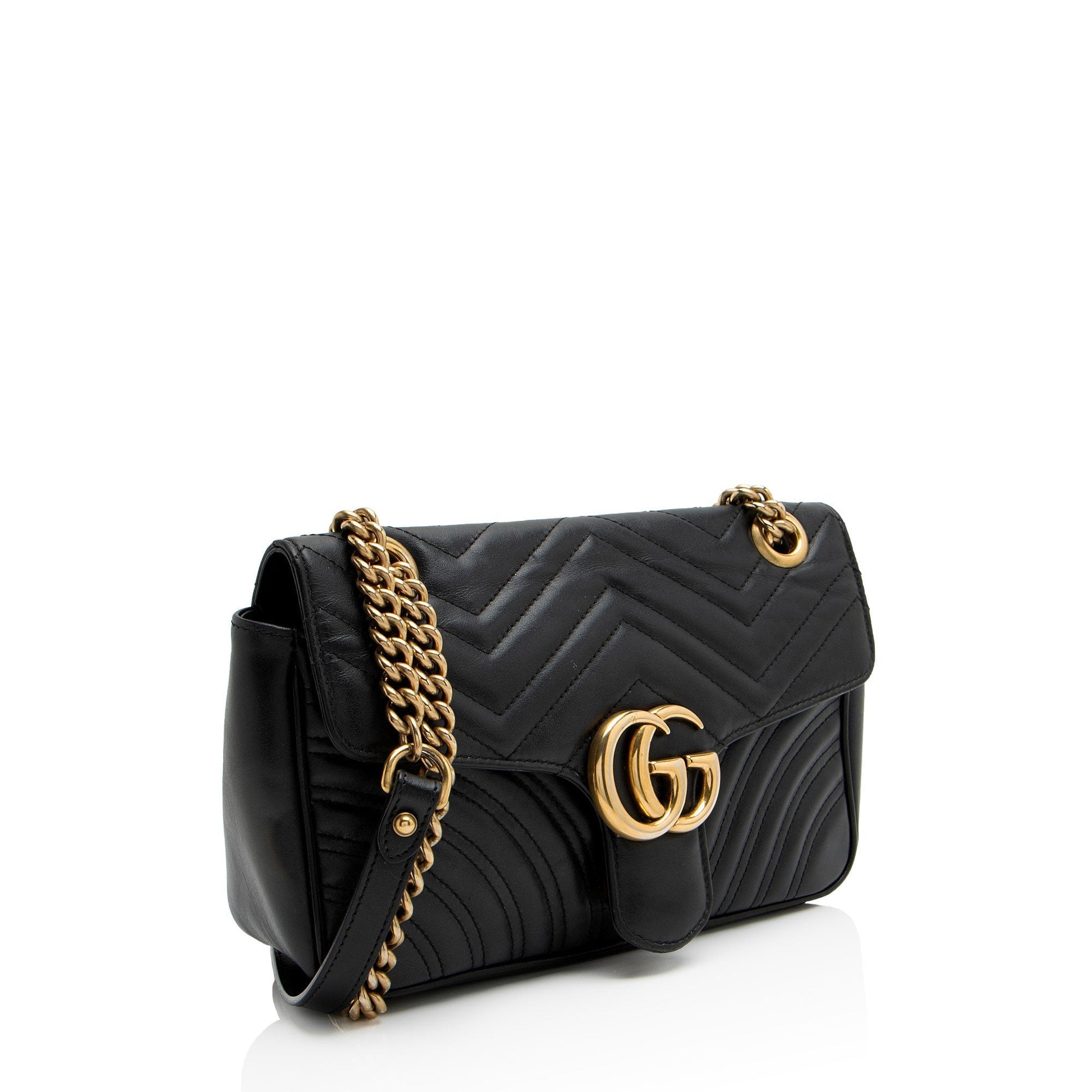 Gucci GG Marmont Flap Matelasse Leather Black Small Crossbody Bag Shf Yqr2Ij