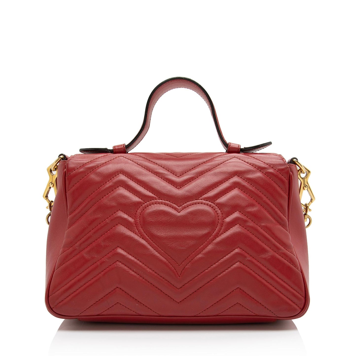 Gucci GG Marmont Top Handle SHF-b8y4T7 Matelasse Leather Red Small Shoulder Bag