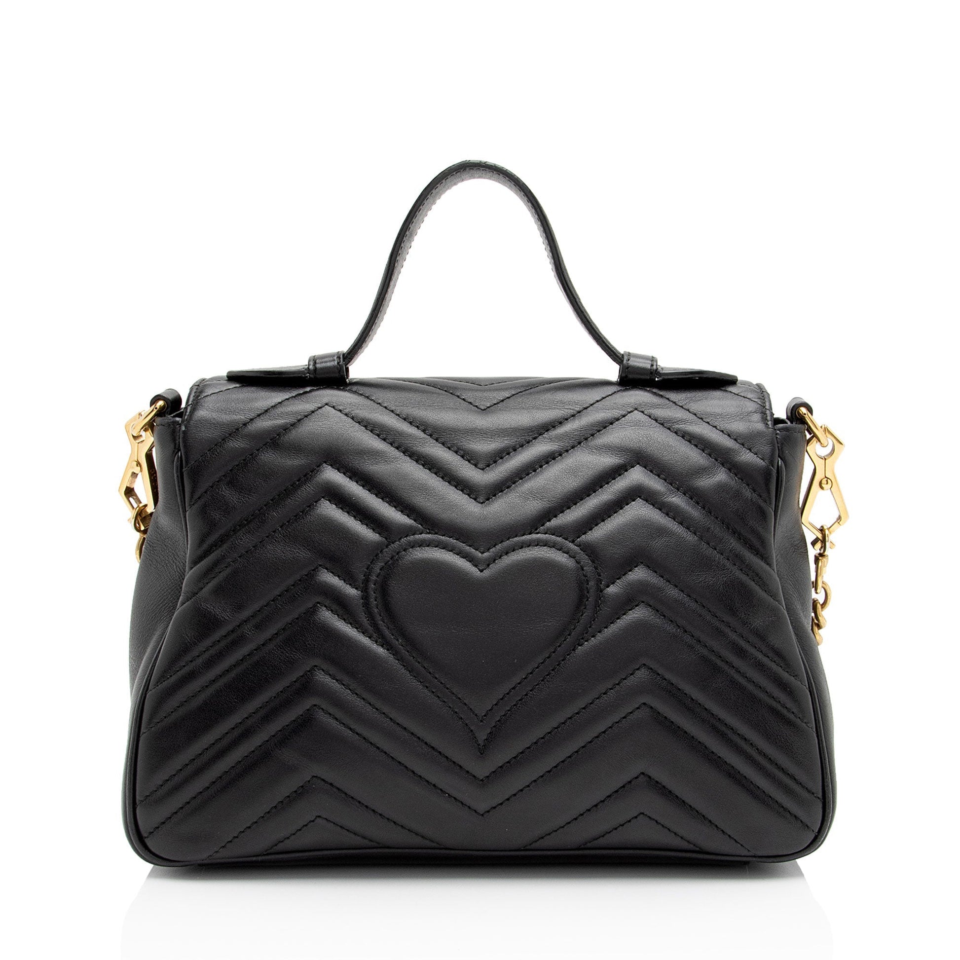 Gucci GG Marmont Top Handle SHF-GI9xgN Matelasse Leather Black Small Shoulder Bag